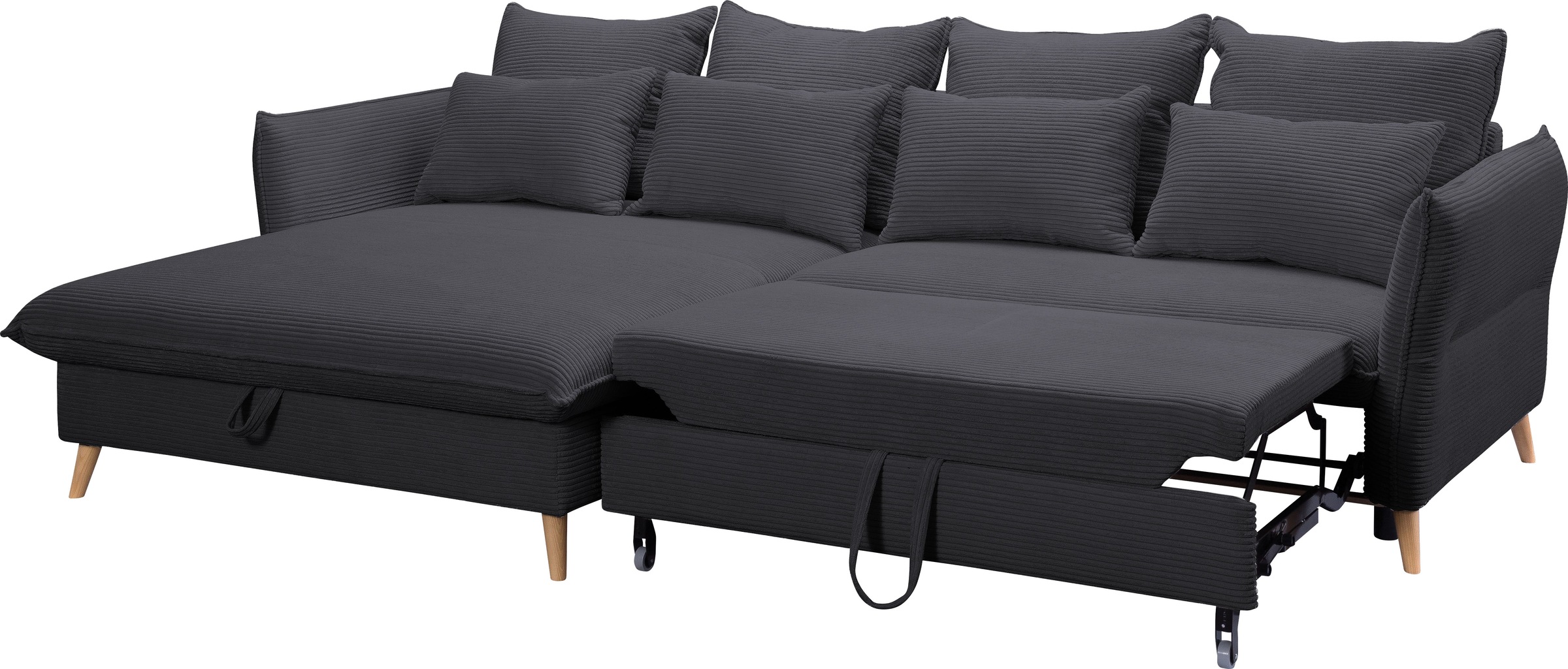 exxpo - sofa fashion Ecksofa »WALPY, elegant und modern, hoher Sitzkomfort, schmale Armlehnen«, L-Form, wahlweise mit Bettfunktion und Bettkasten, in Cord