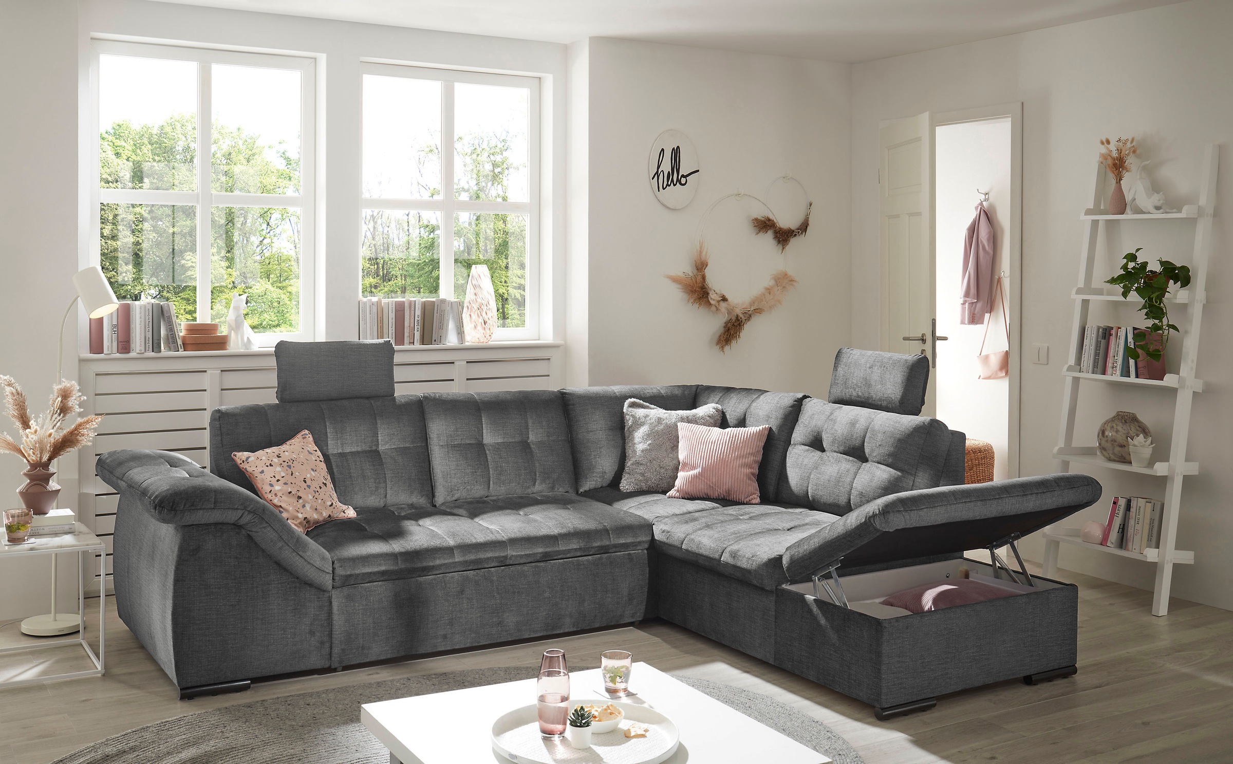 ED EXCITING DESIGN Ecksofa »Estrella L-Form«, mit Bettfunktion, Bettkasten, Armteilverstellung & Kopfstützen