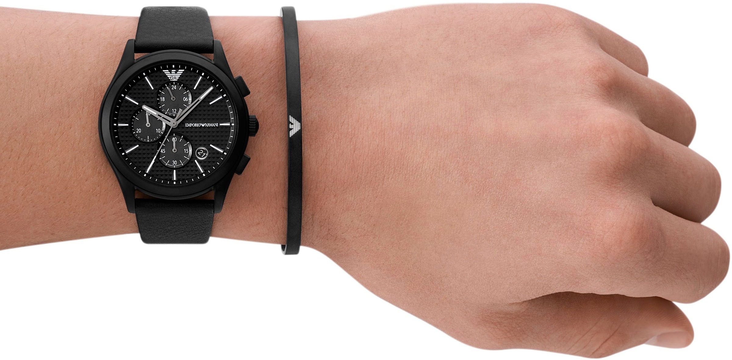 Emporio Armani Chronograph, (Set, 2 tlg., mit Armband), Quarzuhr, Armbanduhr, Herrenuhr, Stoppfunktion, Geschenkidee