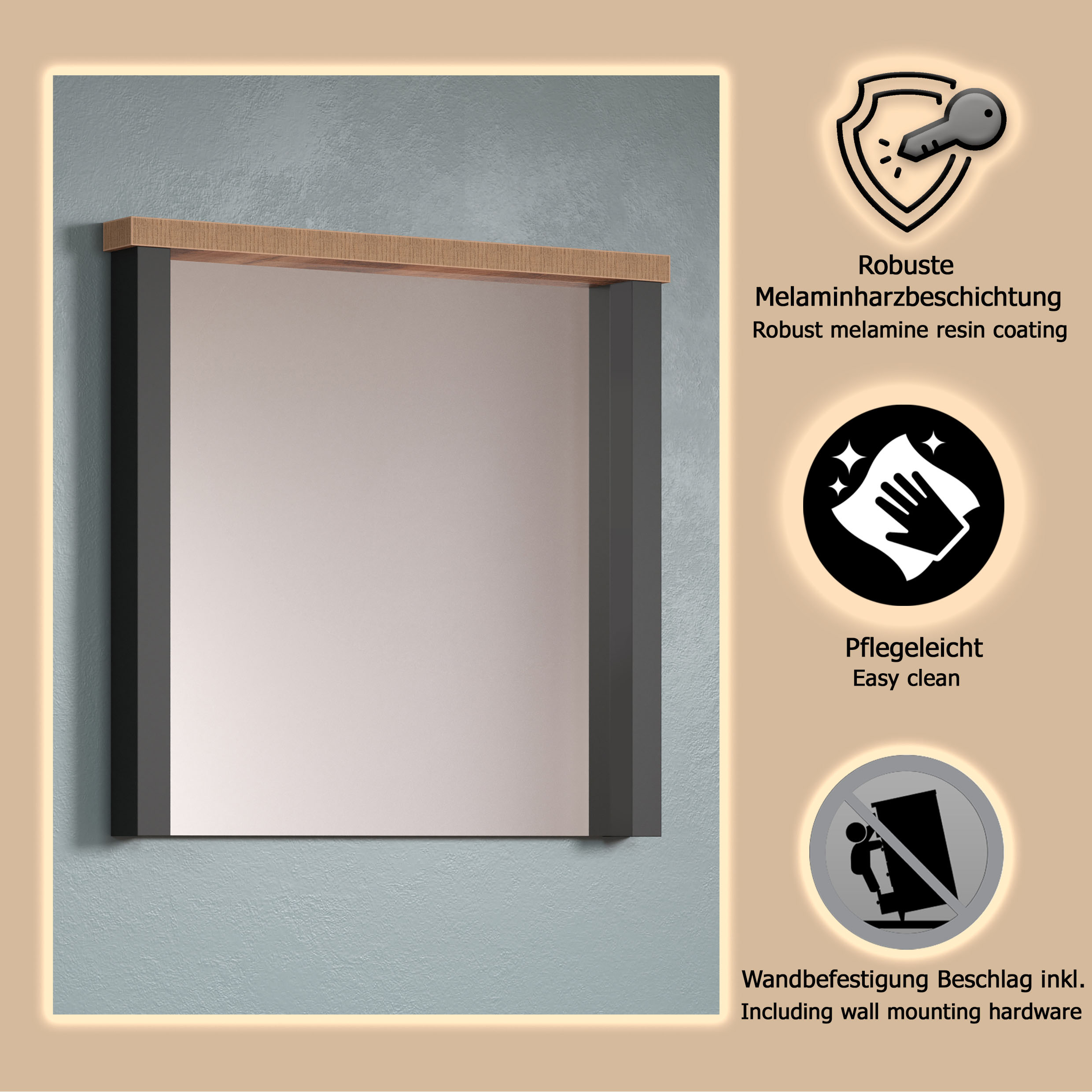 Thumbnail - Home affaire Garderobenspiegel "Elda" Wandspiegel aus Floatglas – (B/T/H) 73/7/69 cm