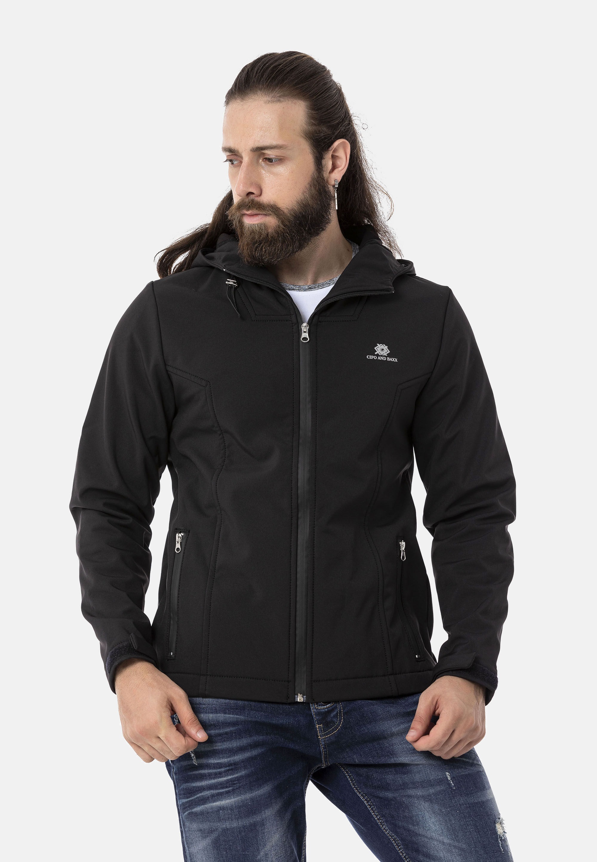 Cipo & Baxx Funktionsjacke ""CJ289"" mit Kapuze im unifarbenen Look