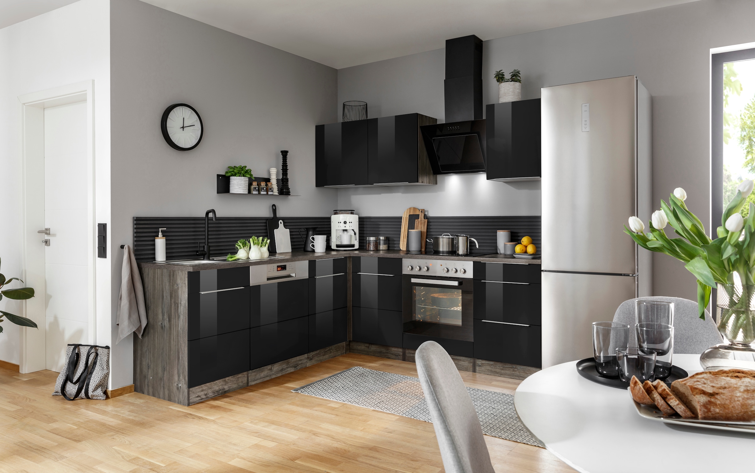 KOCHSTATION Winkelküche »KS-Brindisi«, Stellbreite 220/220 cm, wahlweise mit E-Geräten, mit MDF-Fronten
