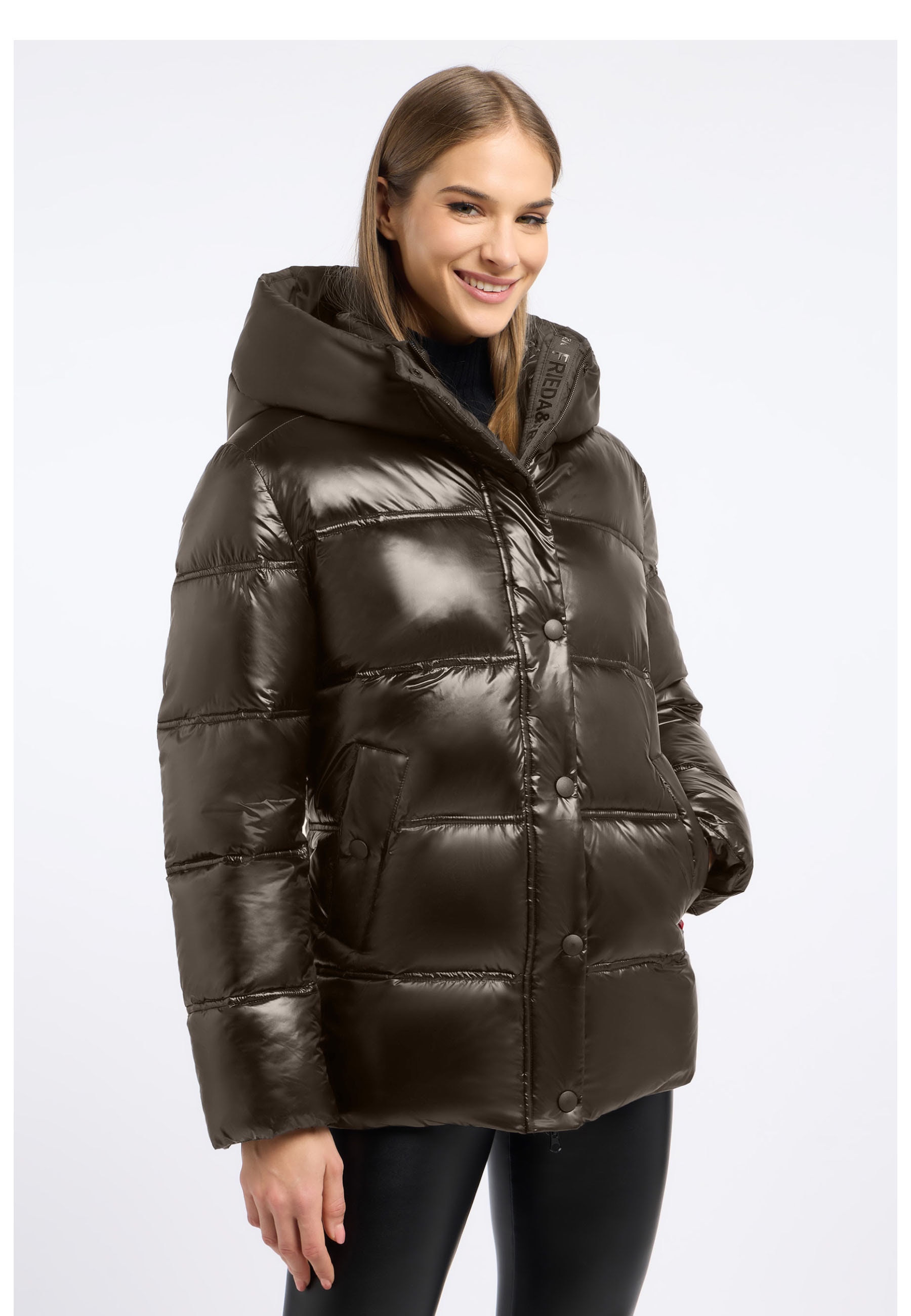 Frieda & Freddies Winterjacke "Frieda & Freddies Pufferjacke im Materialmix mit Kapuze"
