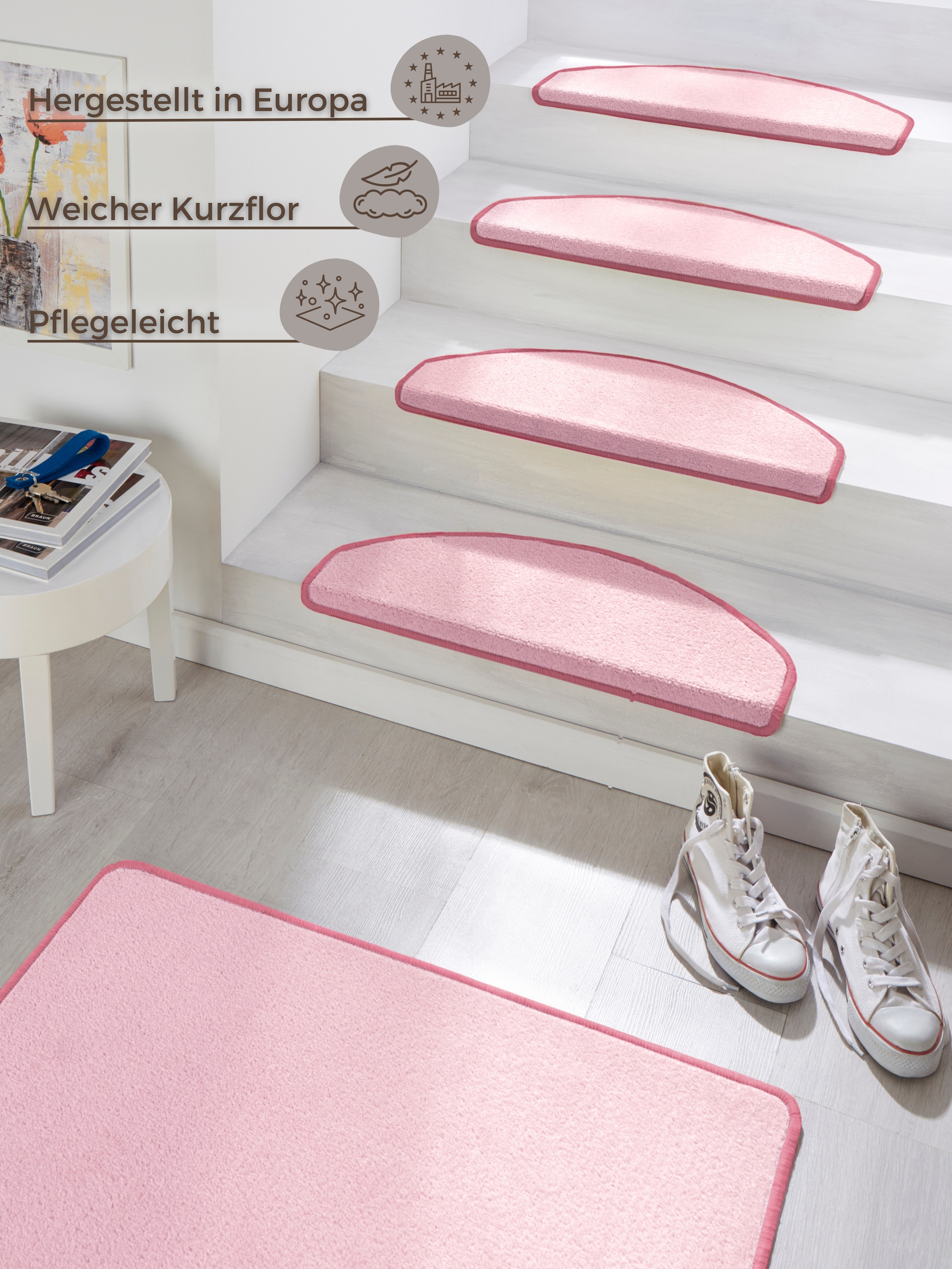 HANSE Home Stufenmatte »Fancy«, halbrund, 7 mm Höhe, 15 Stück, Treppenmatten, Selbstklebend, Stufenteppich, Treppenstufen