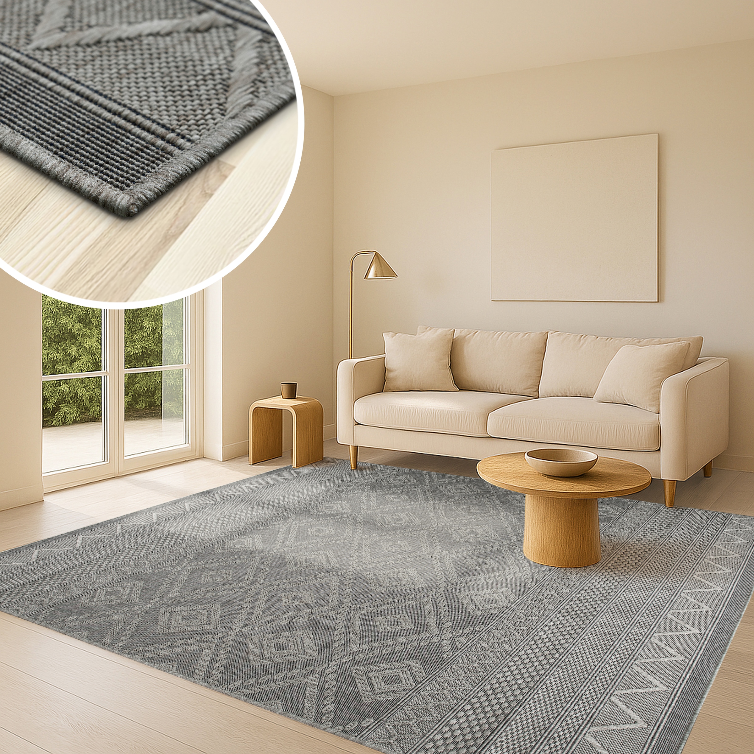 my home Teppich »Toronto auch als Läufer erhältlich«, rechteckig, 3 mm Höhe, In- und Outdoor geeignet, Sisal-Optik, Wetterfest & UV-beständig, Boho