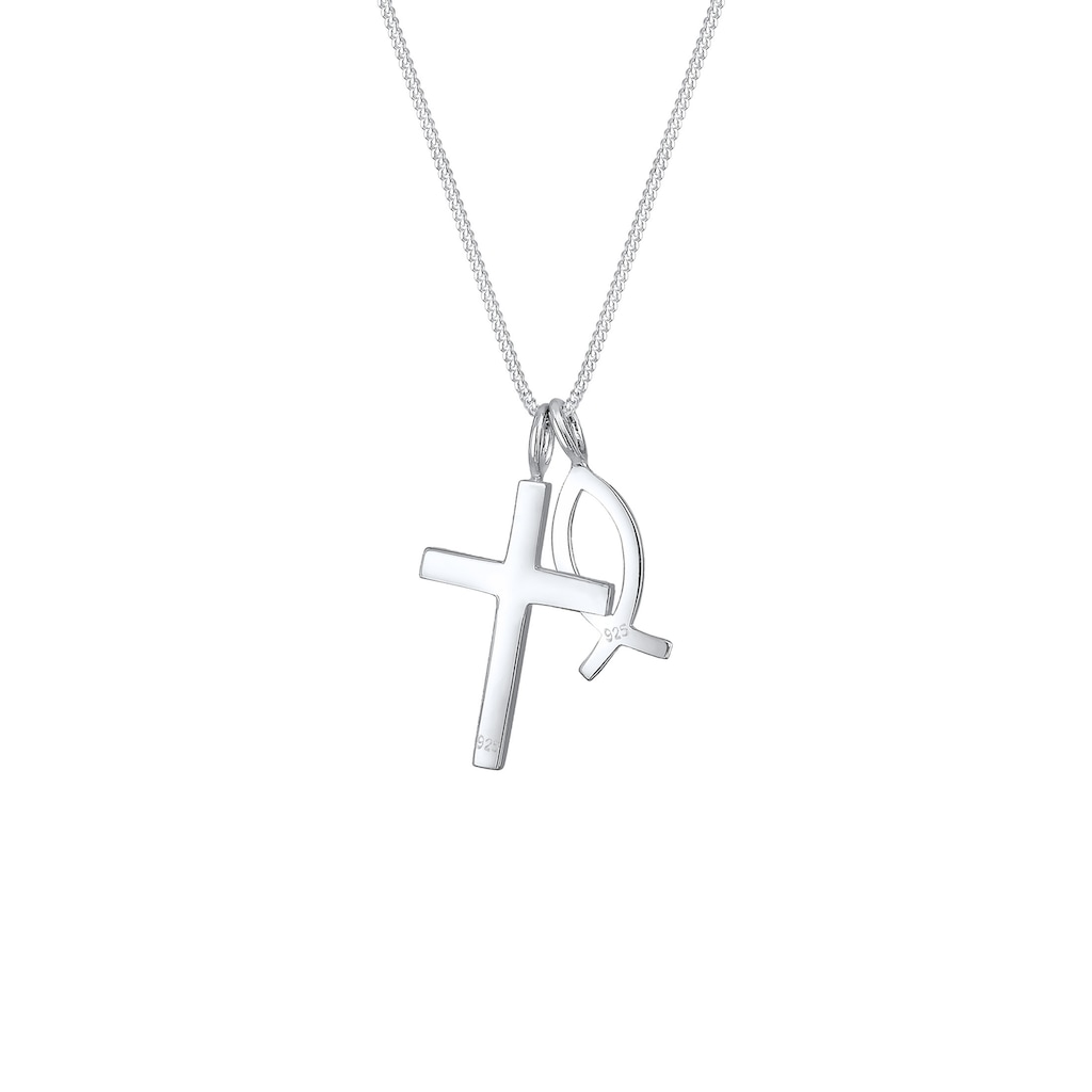 Elli Kette mit Anhänger »Kreuz Fisch Symbol Religion 925 Silber«