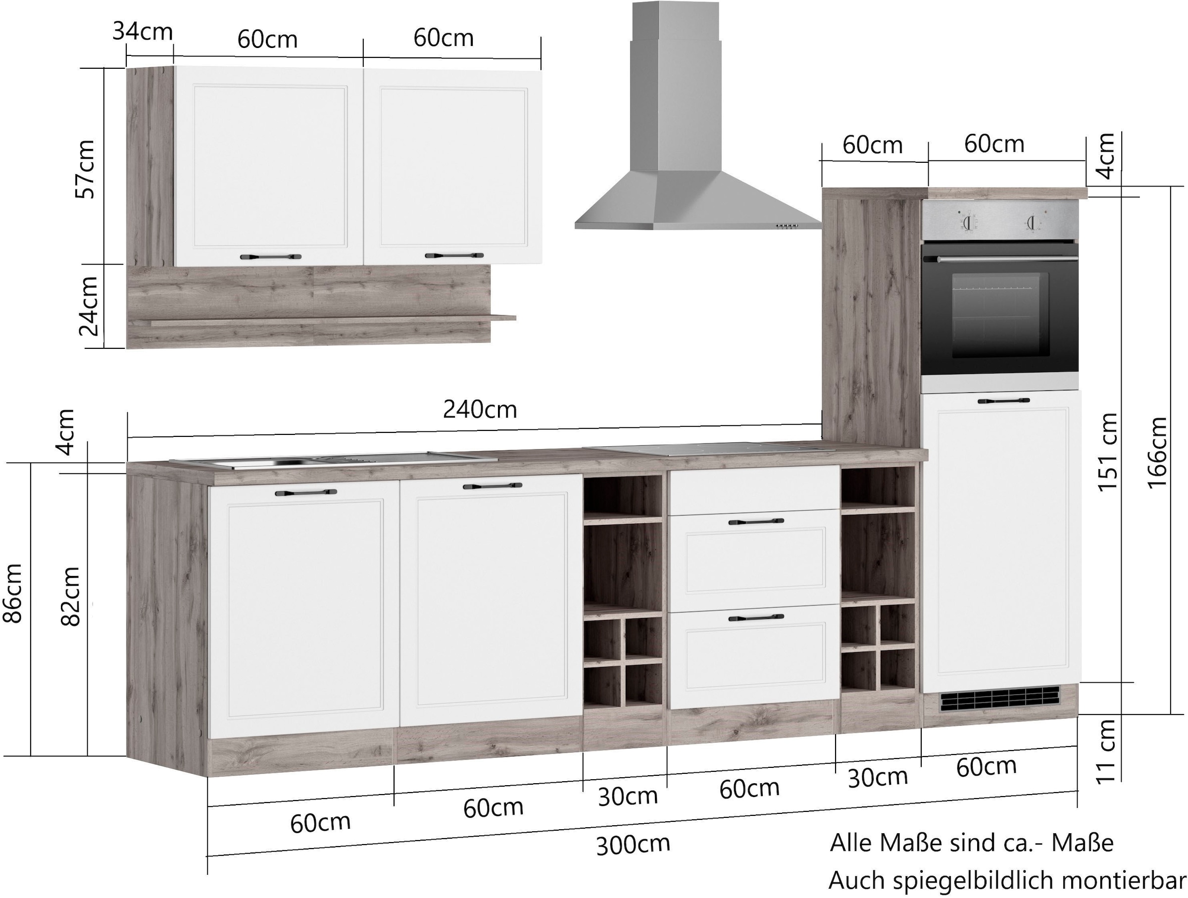 KOCHSTATION Küchenzeile »KS-Lana«, 300 cm breit, wahlweise mit oder ohne E-Geräte