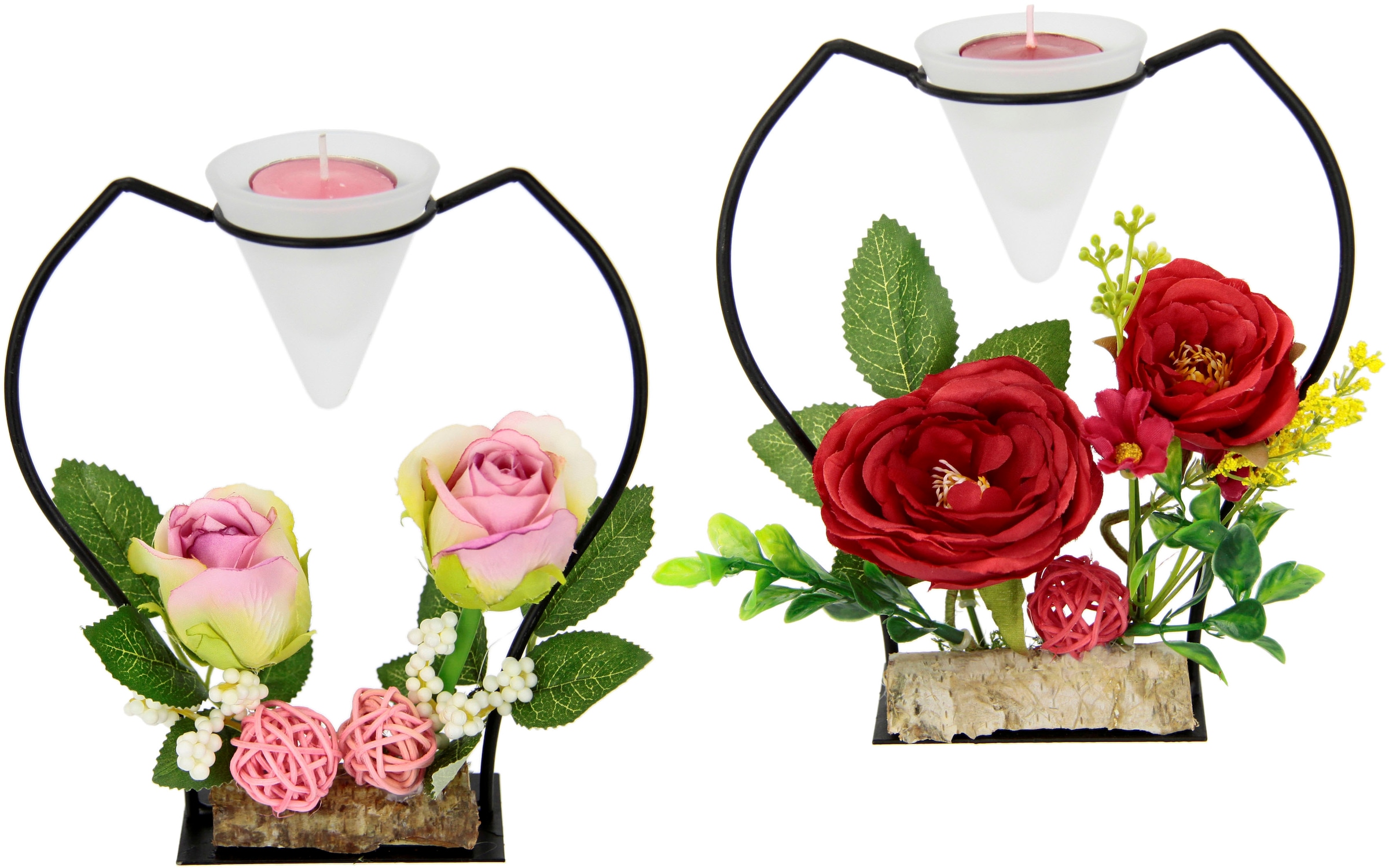 I.GE.A. Teelichthalter "Rose" Glas, Metall, Kunststoff, rot/rosa günstig online kaufen