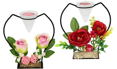 I.GE.A. Teelichthalter »Rose«, (Set, 2 St.), Glas, Metall, Kunststoff, rot/rosa kaufen