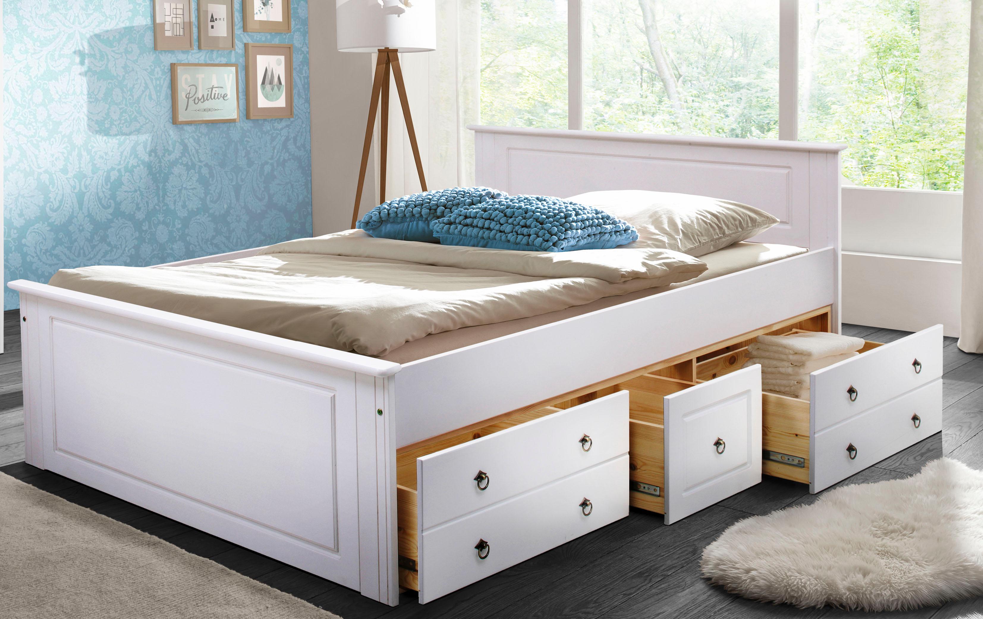 OTTO home Massivholzbett "Hugo, FSC zertifiziert, Landhausstil, zeitlos und edel" auch als Super Sparset inklusive Schubkästen, Stauraumbett, extra belastbar, Made in EU, viele Breiten