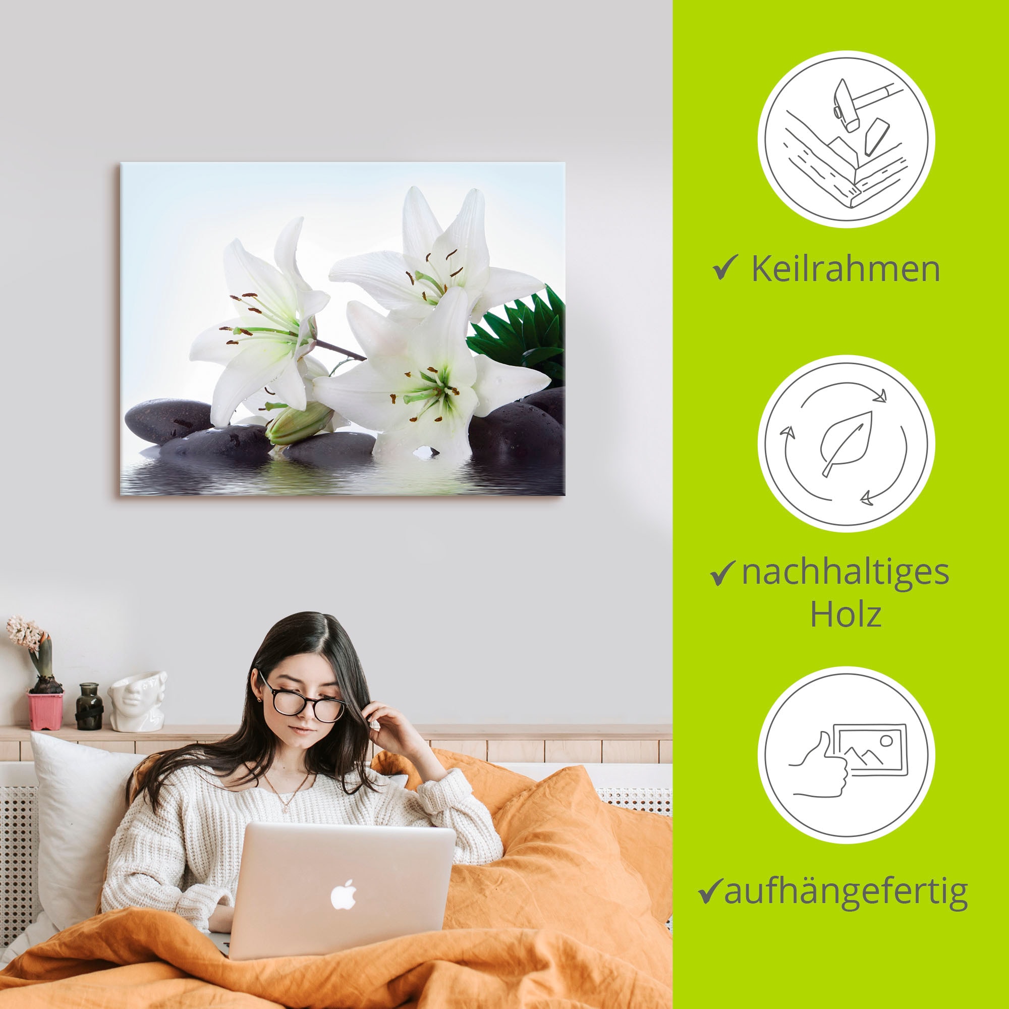 Artland Wandbild »Madonna-Lilien und Spasteine«, Zen, (1 St.), als Leinwandbild, Poster, Wandaufkleber in verschied. Größen