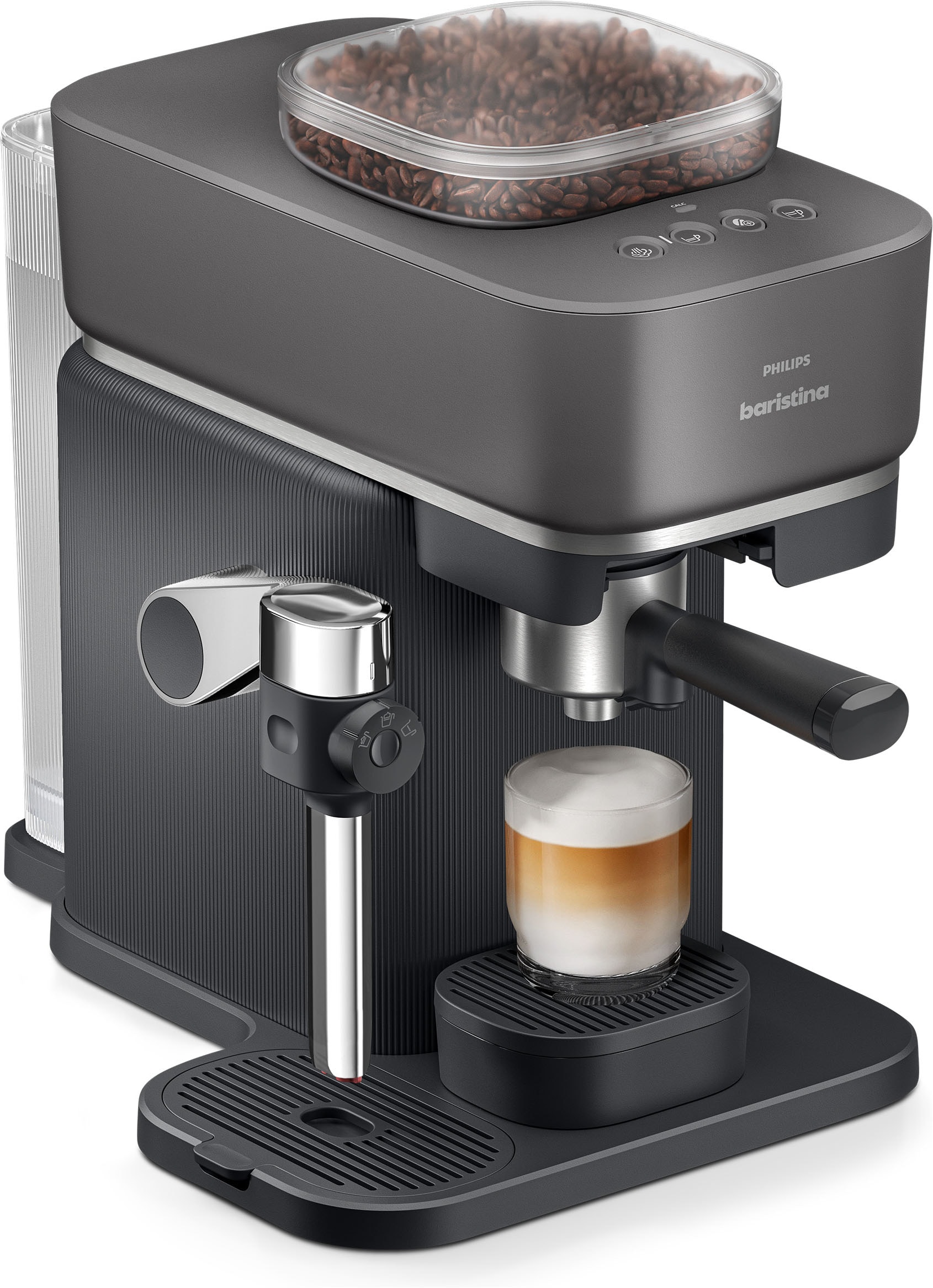 PHILIPS baristina Espressomaschine »Latte BAR400/60 mit Mahlwerk für ganze Bohnen und Milchschaumdüse« 3 Schaumarten, 16 bar Pumpendruck, Schwarzgrau​