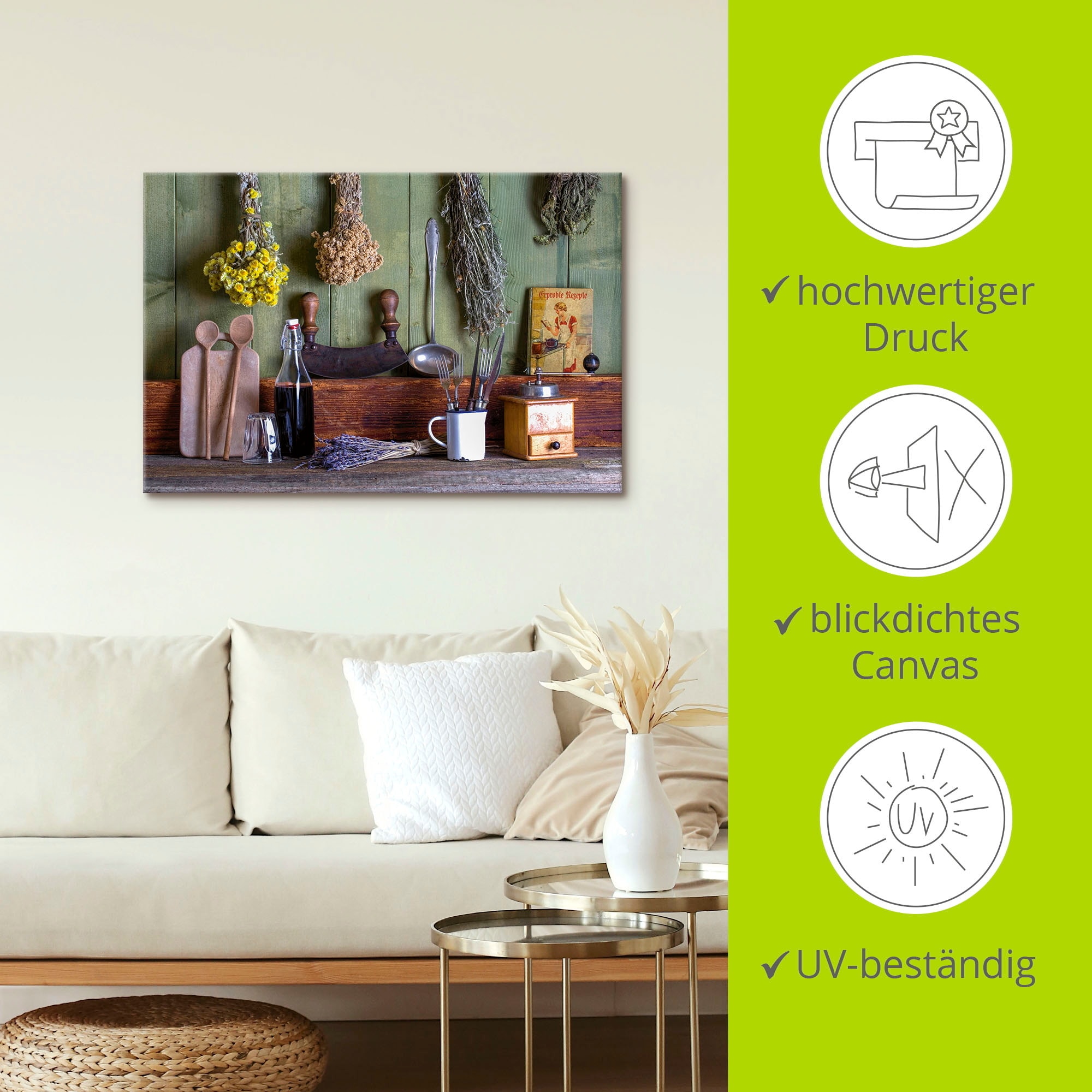 Artland Wandbild »Rustikale Küchenszene«, Innenarchitektur, (1 St.), als Alubild, Outdoorbild, Leinwandbild, Poster, Wandaufkleber