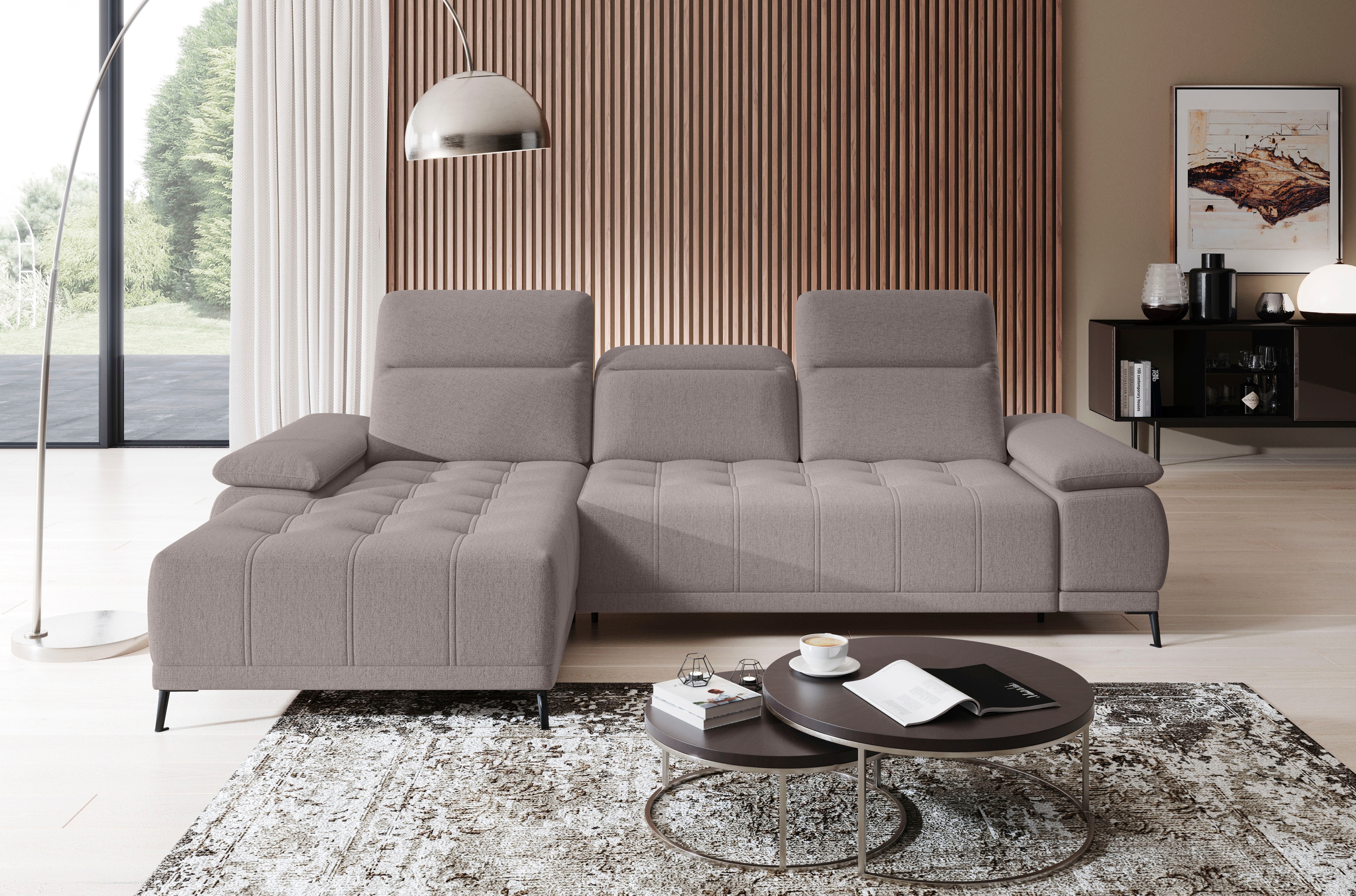 WERK2 Ecksofa "Focus-S 277 x 177 cm modern und bequem" Luxus-Microfaser weich, L-Form, XXL, elektrische Sitztiefenverstellung