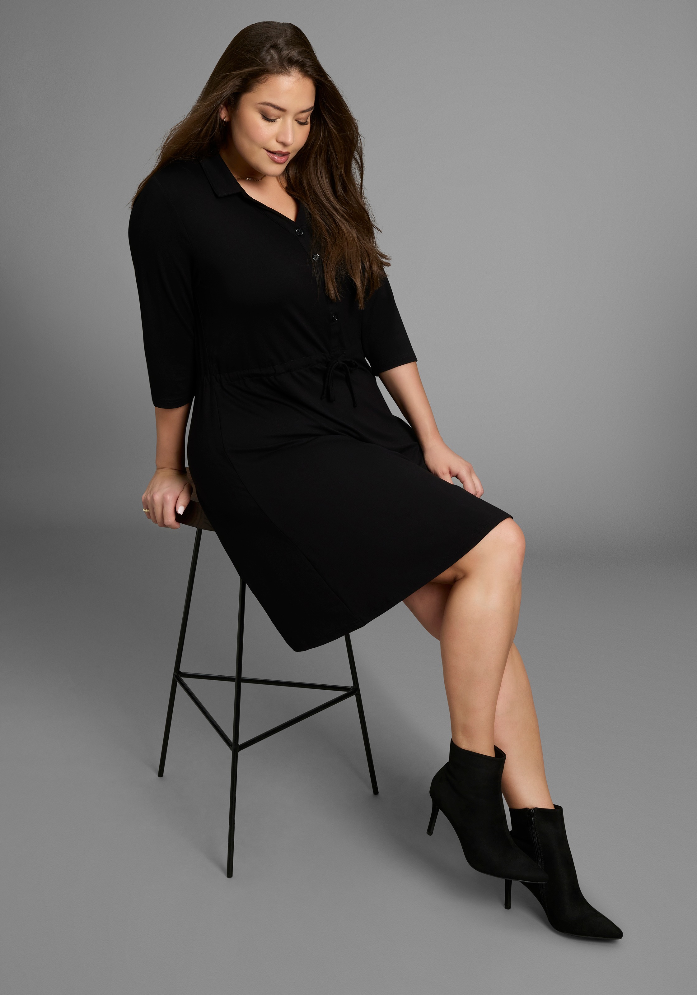 Laura Scott CURVE Jerseykleid "Große Größen" mit Polo-Kragen und taillierendem Tunnelzug