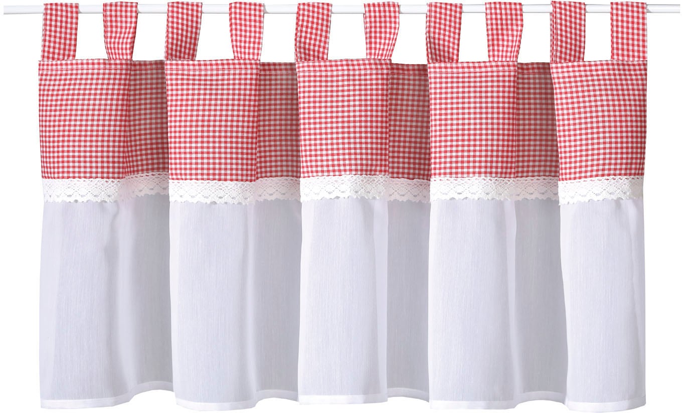 Gerster Scheibengardine "Bavaria" Schlaufen 1 Stk. tlg. HxB: 50x150, mit Karo-Muster und Spitzenbesatz