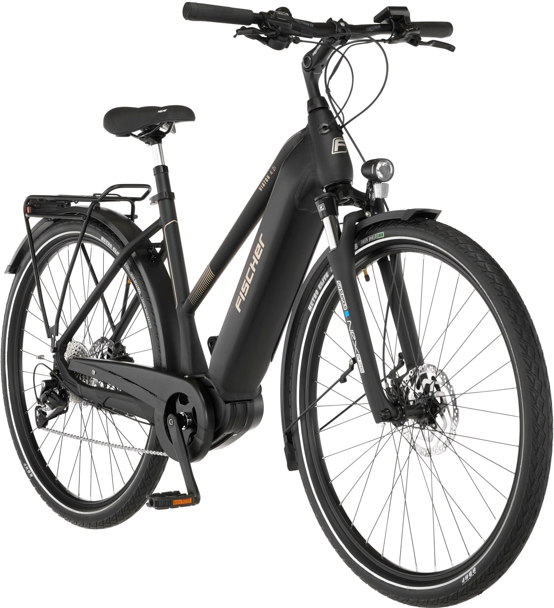 FISCHER Fahrrad E-Bike »VIATOR 4.2i Damen 50«, 9 Gang, Shimano, Acera, Mittelmotor 250 W, (mit Faltschloss), Pedelec, Elektrofahrrad für Damen u. Herren, Trekkingrad