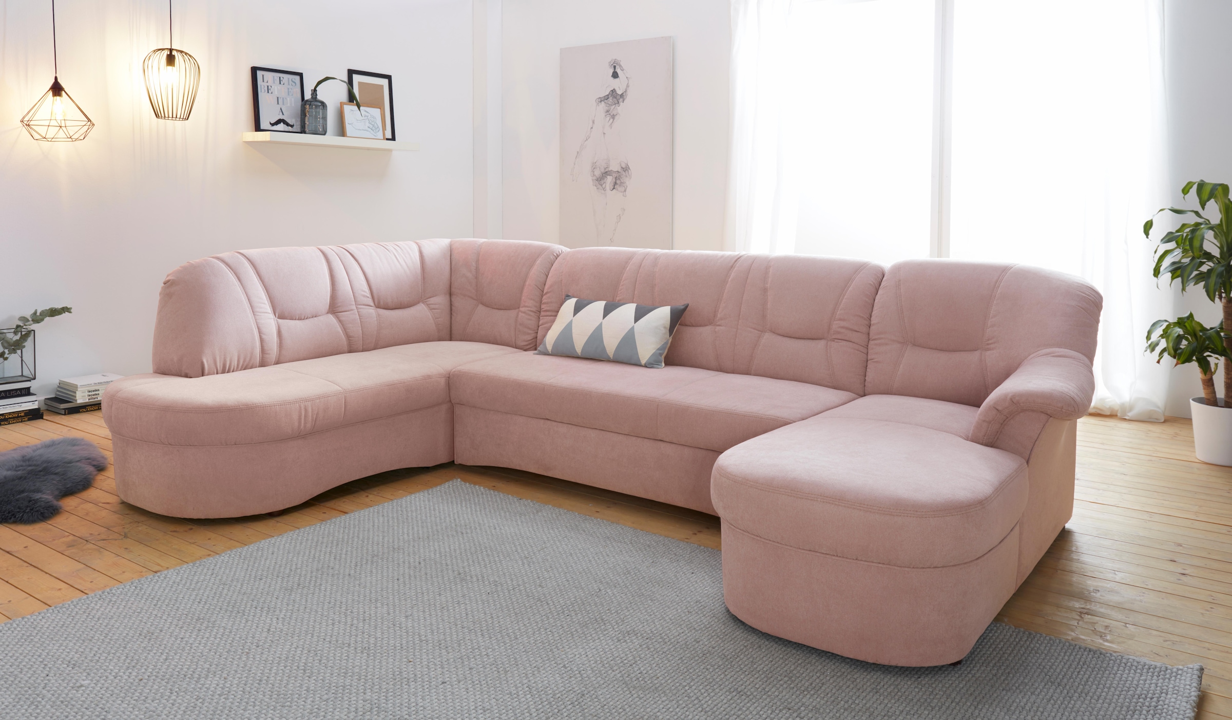 DOMO collection "SARAFINA 295x83x180 cm, auch mit Federkern für mehr Sitzkomfort" whlw. mit Bettfunktion, elegantes Design, U-Form