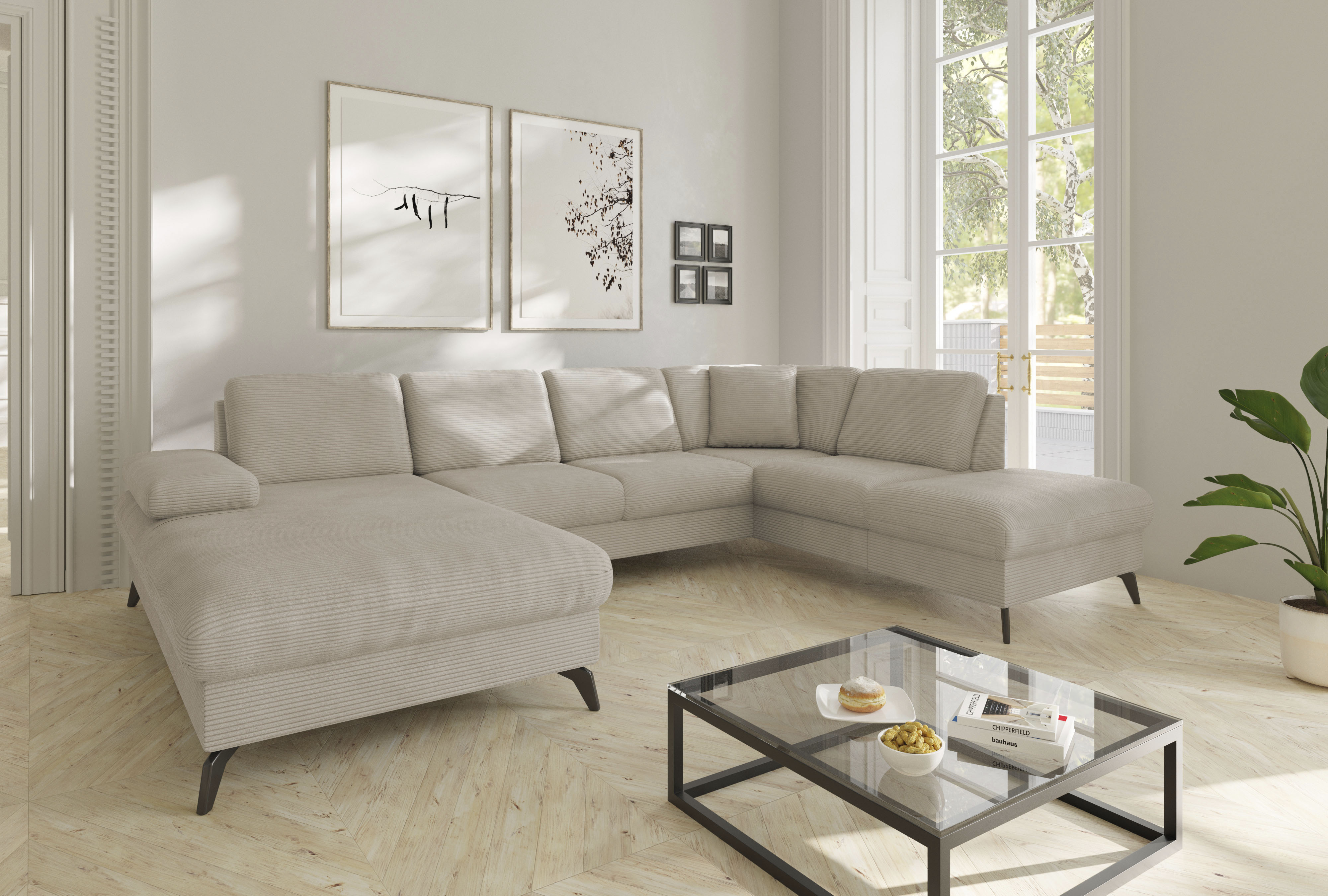 sit&more Wohnlandschaft "Morris Jubi U-Form, B: 300 cm, Armteilverstellung" optional mit Bettfunktion, 1 Zierkissen, komfortable Sitzhöhe 44 cm