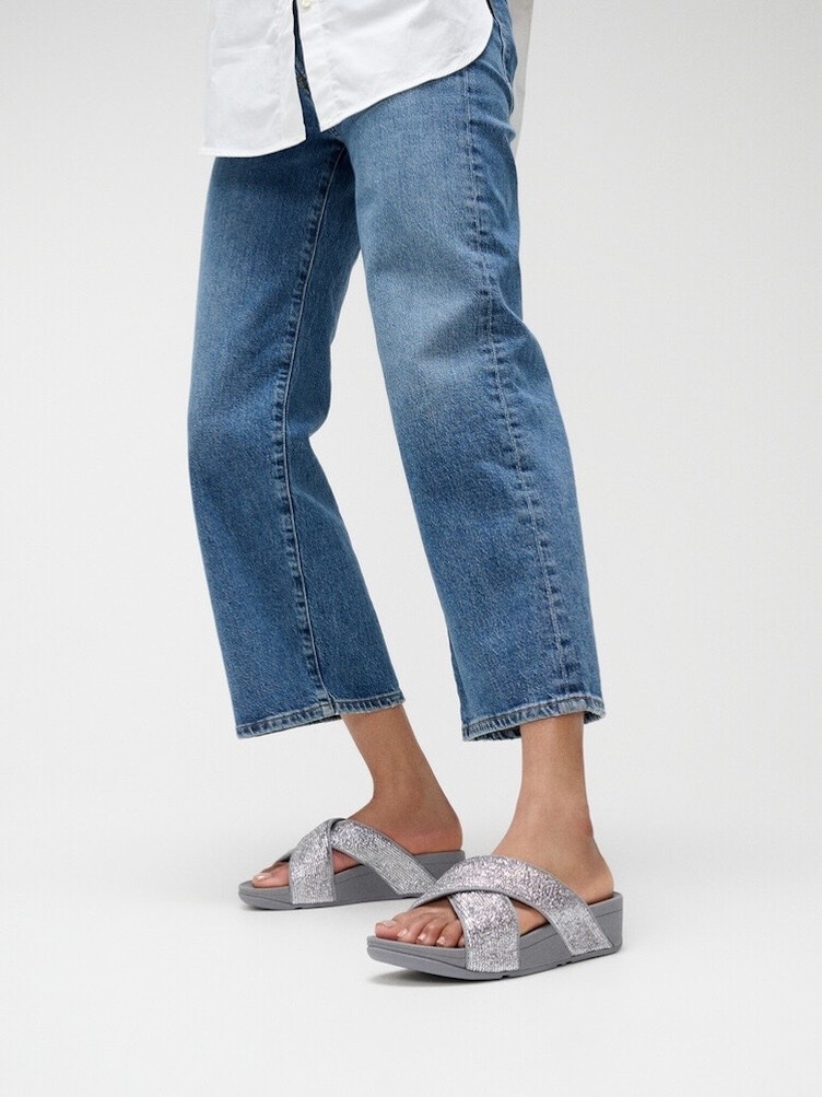Fitflop Pantolette »LULU CRINKLED SHIMMER«, Slides, Badeschuh, Abendmode mit Glitter