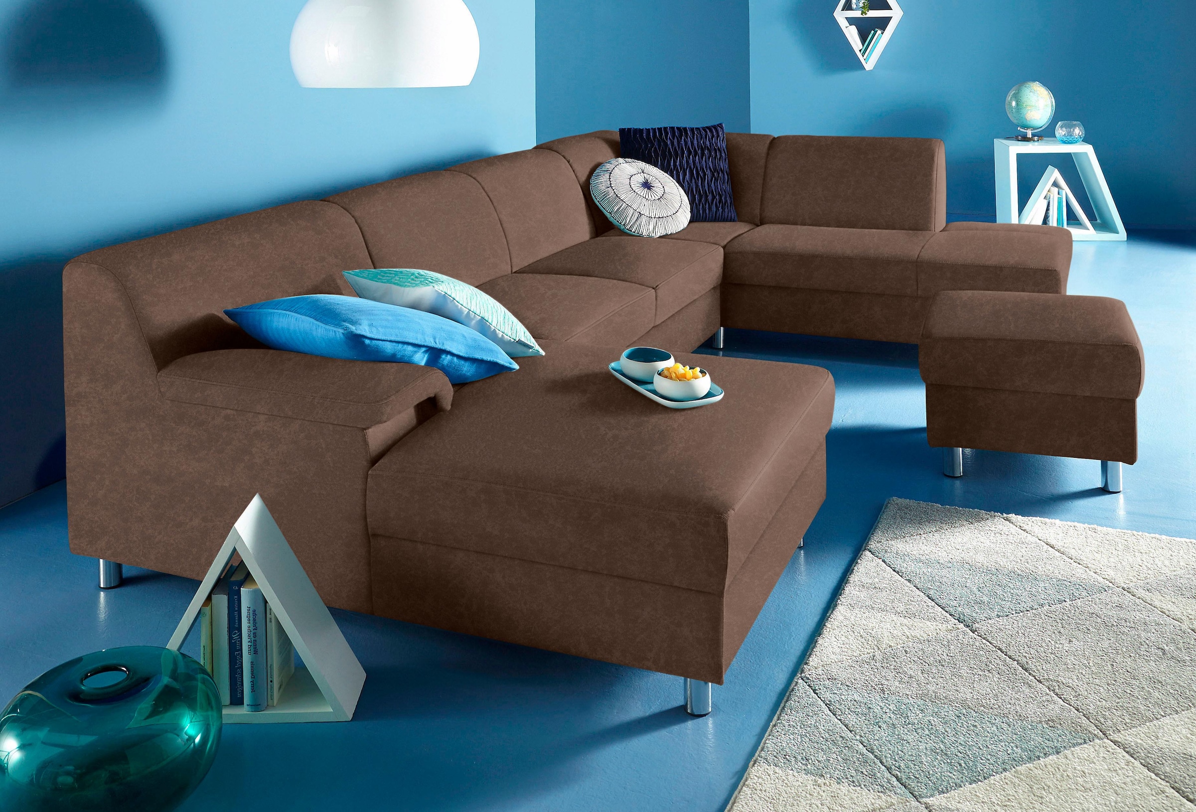 Home affaire Wohnlandschaft "Jamie, zeitloses Design, fester Sitzkomfort, viel Platz, U-Form" wahlweise mit Bettfunktion