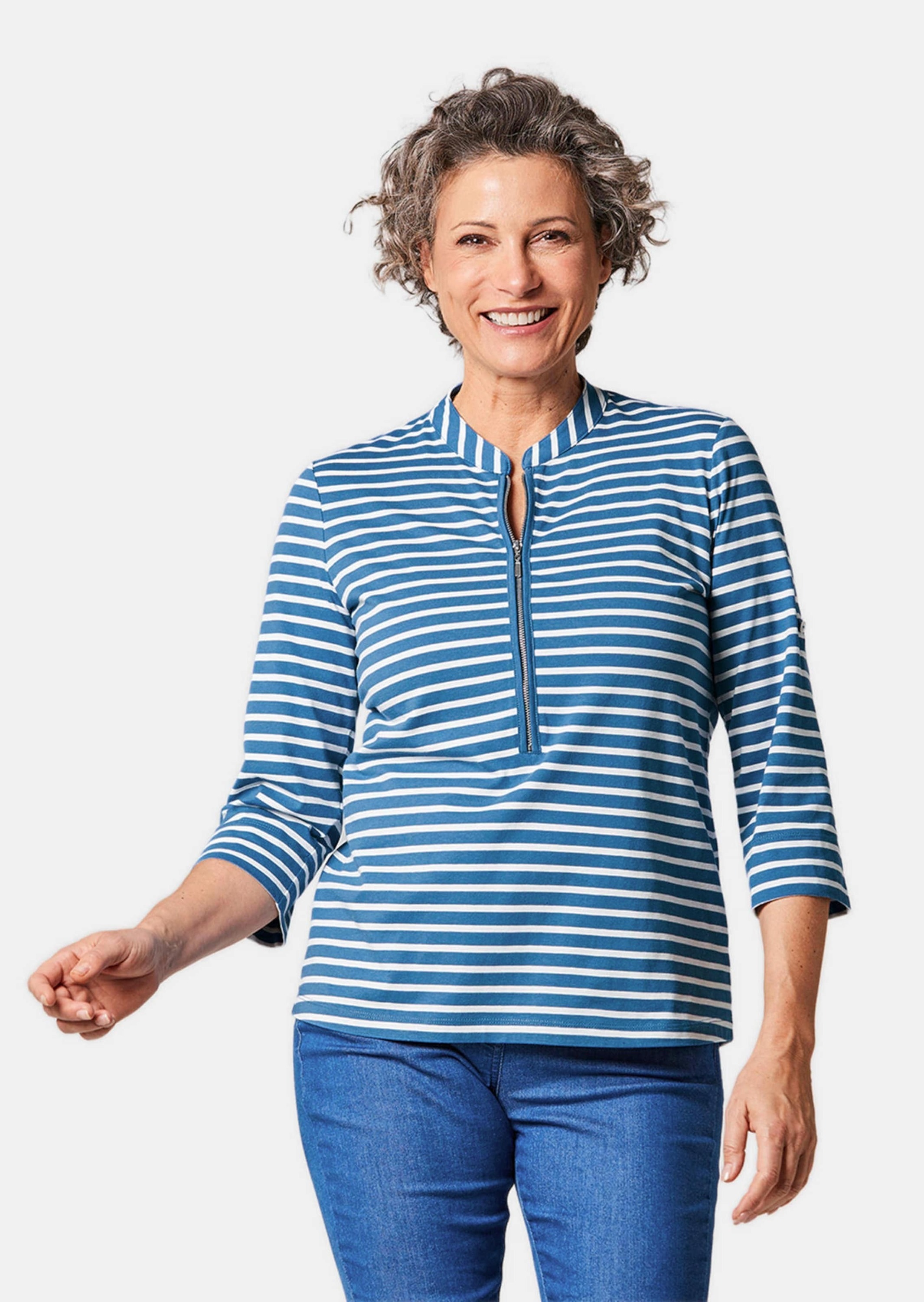 GOLDNER 3/4-Arm-Shirt "Kurzgröße Sportives Ringelshirt in Longform" günstig online kaufen