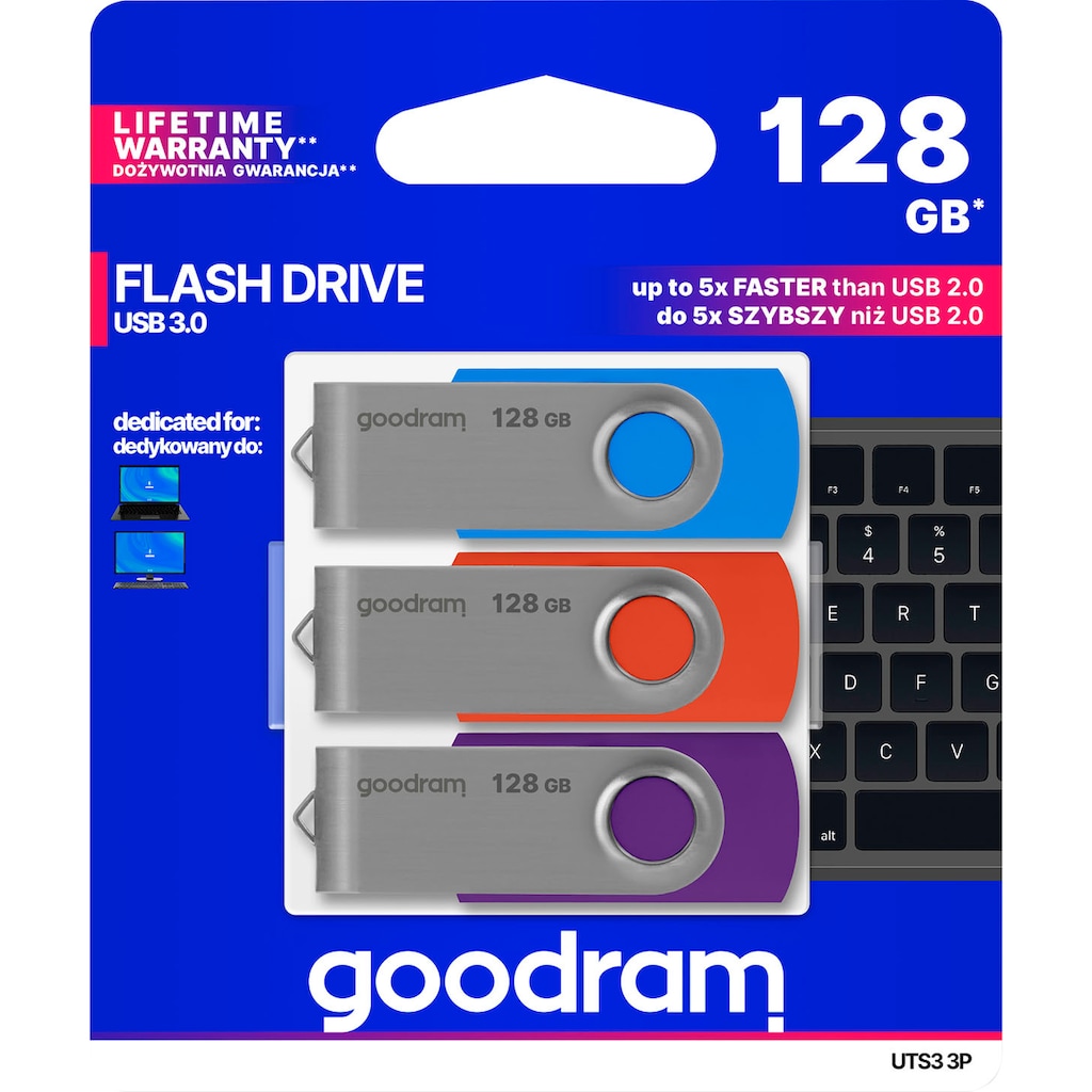 Goodram USB-Stick »UTS3 MIX 128GB USB 3.0 3 PACK«, (USB 3.0 Lesegeschwindigkeit 60 MB/s)