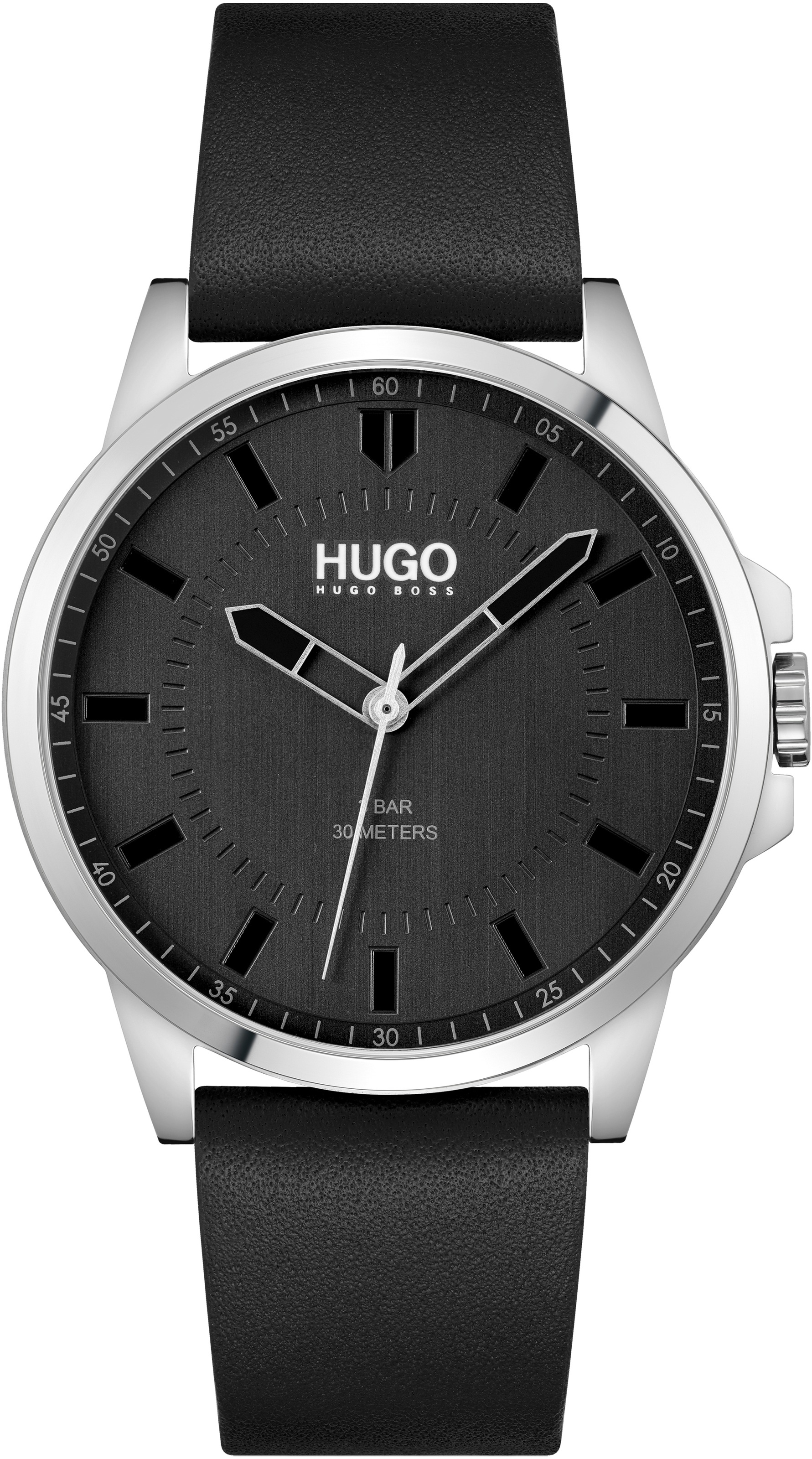Hugo Montre 1530188 5 Atm 43 Mm Black / Leather Black One Size Homme