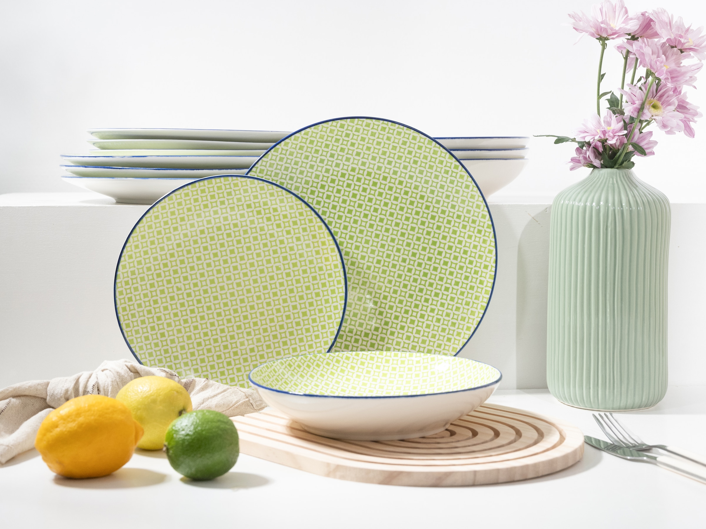 CreaTable Teller-Set »Mediterran, Tellerset 12-tlg.« Mediterraner Flair, Traditionell keramische Motive