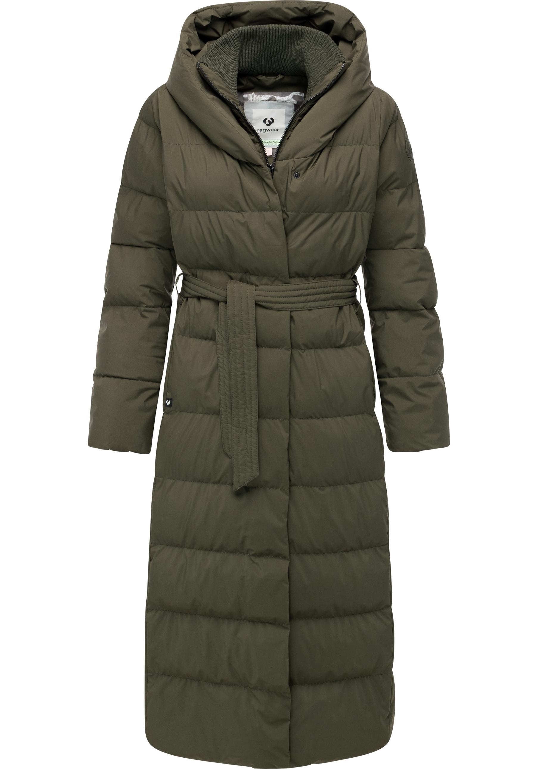 Ragwear Steppmantel »Niani Long«, Langer warmer Wintermantel mit Bindegürtel