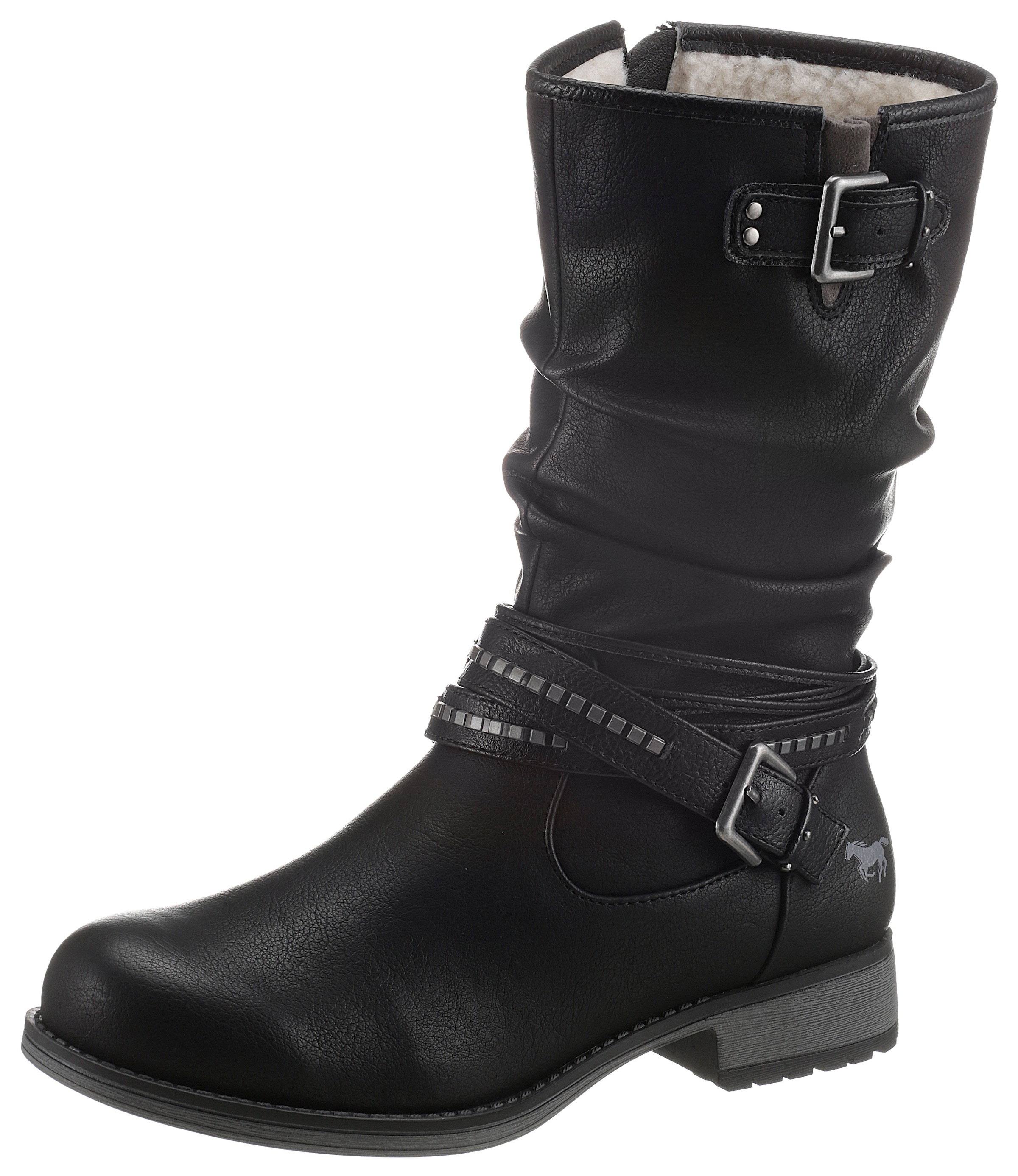 Mustang Shoes Winterstiefel, mit Zierschnallen am slouchy Schaft