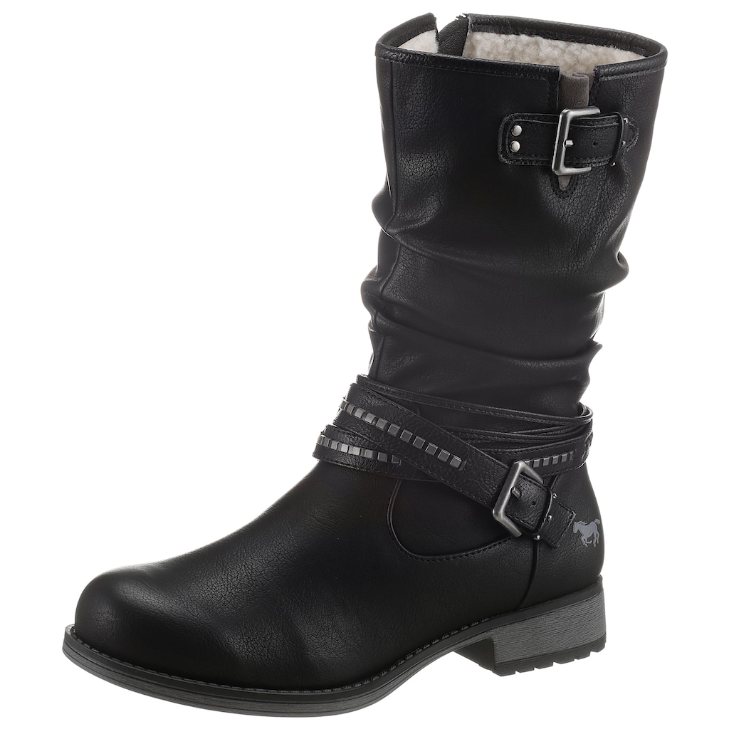 Mustang Shoes Winterstiefel, mit Zierschnallen am slouchy Schaft