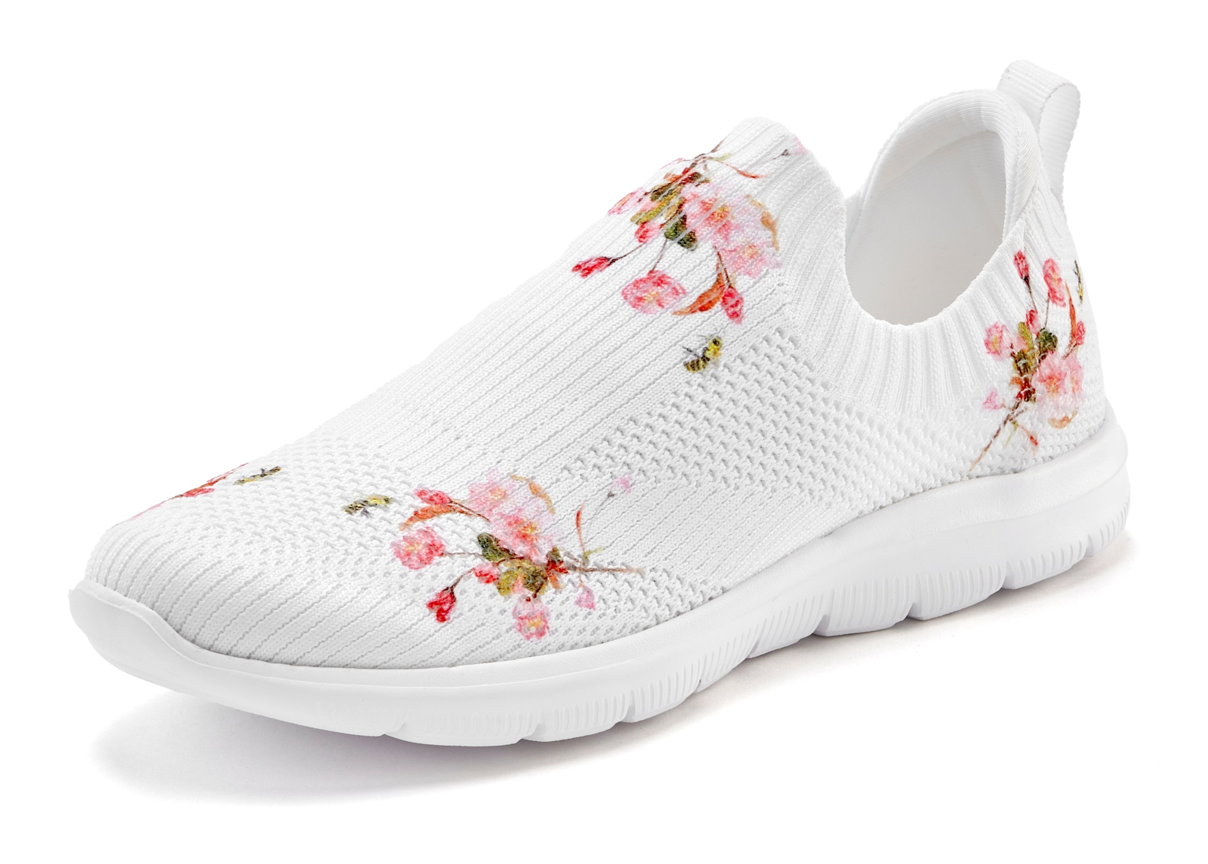 Sneaker LASCANA "Slip-On-Sneaker, Slipper, Textilschuh, Freizeitschuh", Damen, Gr. 41, weiß, Obermaterial: 100% Textilmaterial. Decksohle: 100% Textilmaterial. Futter: 100% Textilmaterial. Laufsohle: 100% Synthetik, Mesh, geblümt, mehrfarbig, Basic, Schuh 2