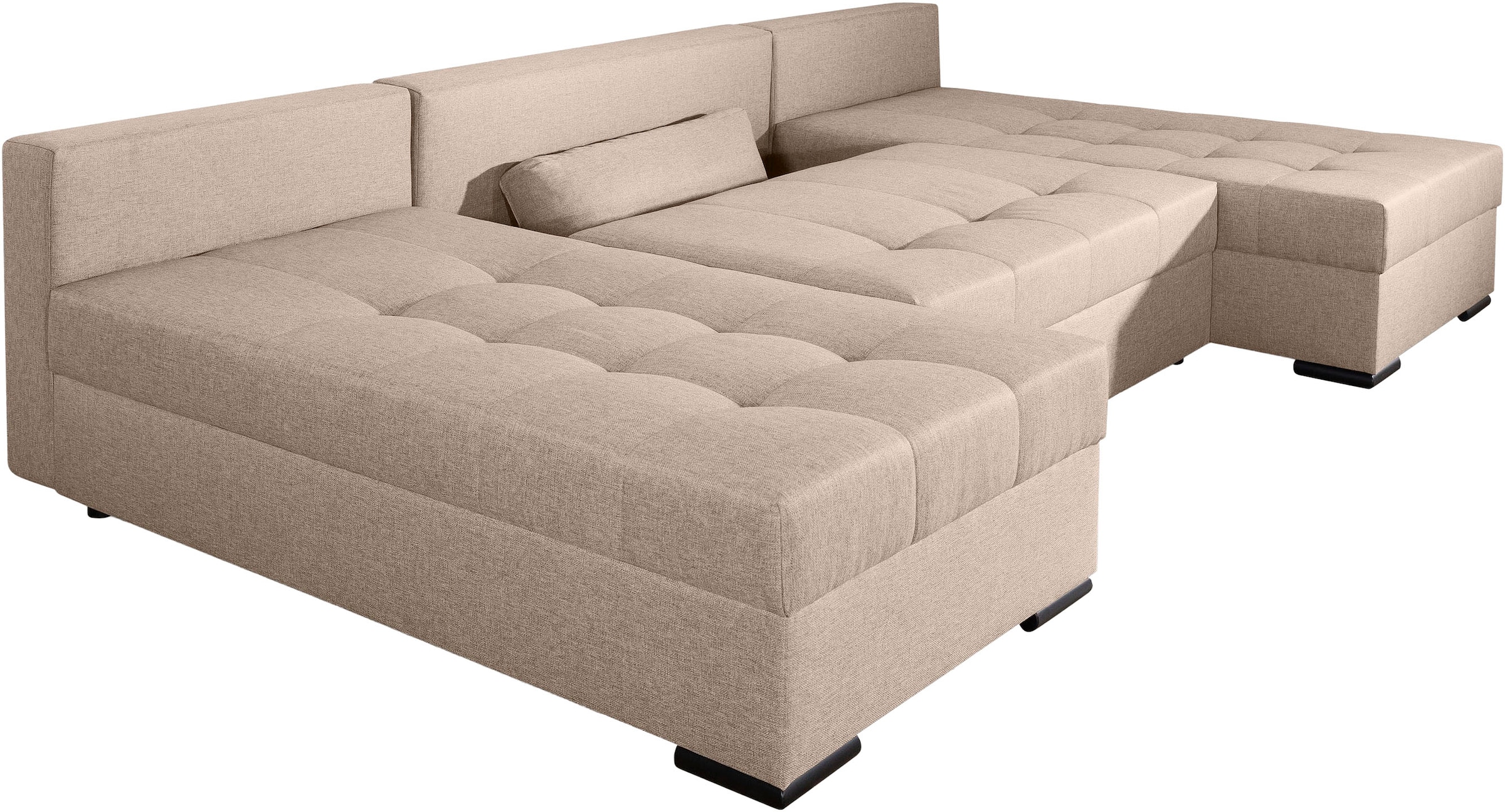 COLLECTION AB Wohnlandschaft »Josy U-Form, Breite 269 cm, Flachgewebe, Struktur, Cord & Cord/Mix«, (Cord-/Mix), inkl. Bettfunktion, Bettkasten, mit 3 gleich großen Rückenkissen