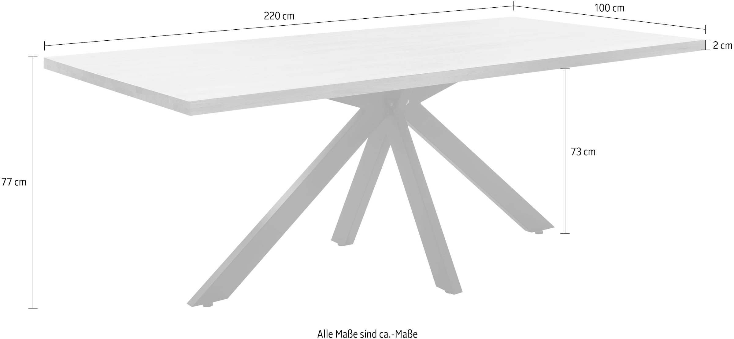 Home affaire Esstisch »Miami Beach«, aus Massivholz Eiche, mit schwarzem Spider Gestell