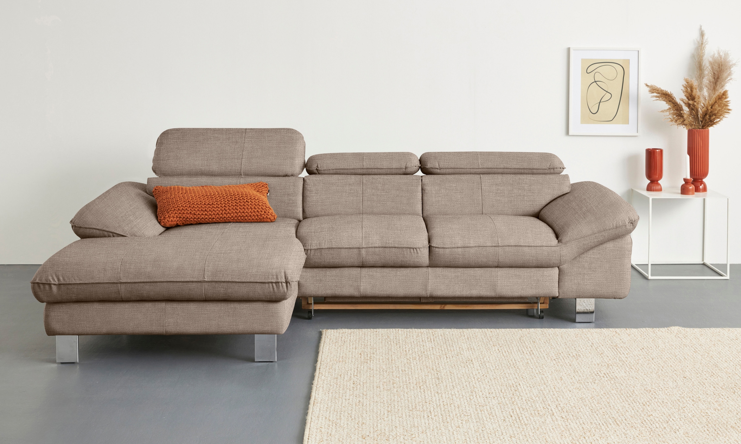COTTA Ecksofa "Driver L-Form, B:268 cm, moderne Couch mit Wellenunterfederung" Kopfteilverstellung, optional Schlaffunktion & Bettkasten