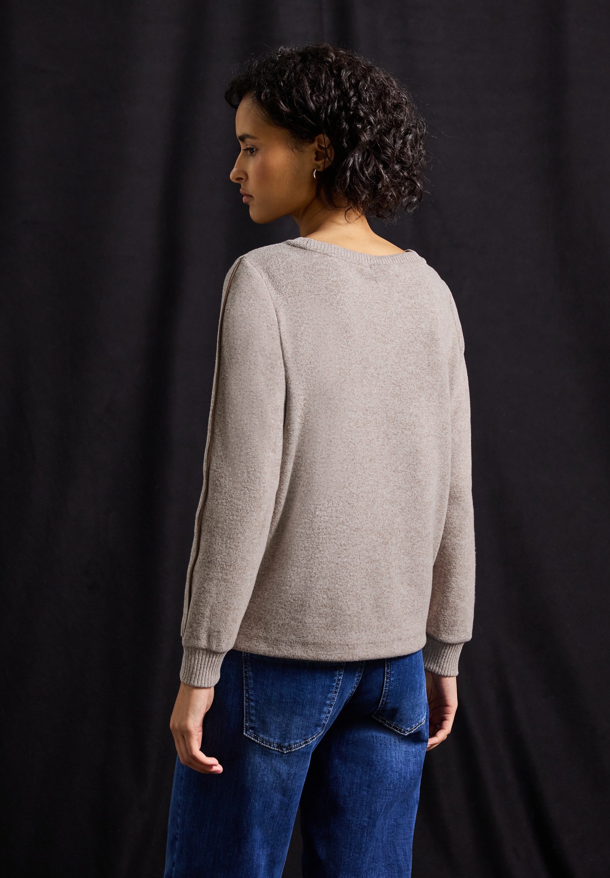 STREET ONE Strickpullover "LTD QR cosy Shirt" Langarmshirt mit Tape Details günstig online kaufen