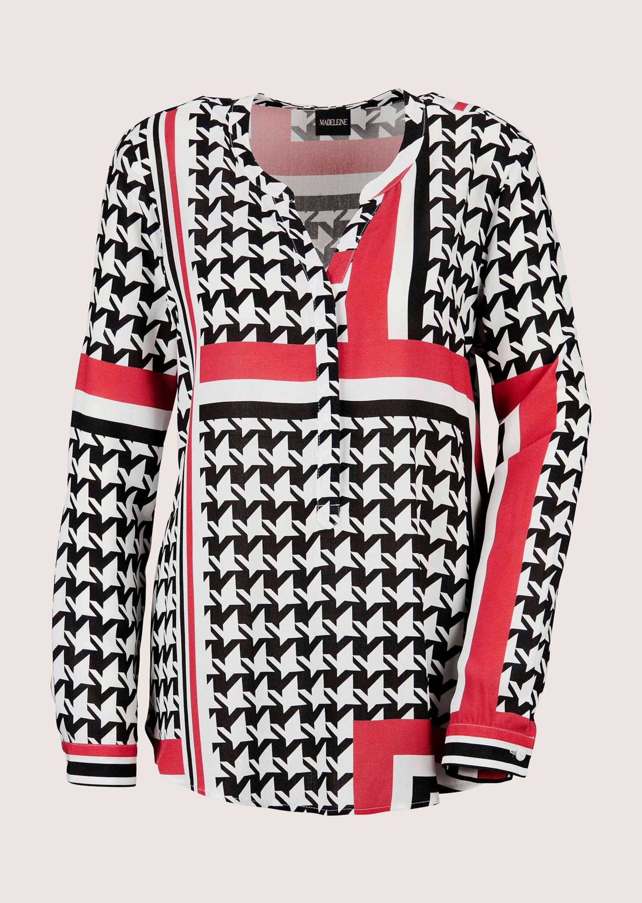 MADELEINE Langarmbluse "Tunika-Bluse Hahnentritt-Bluse mit V-Ausschnitt"