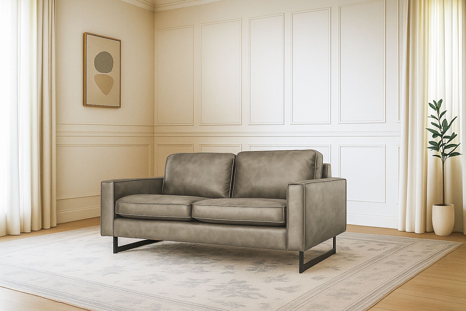 OTTO home 2-Sitzer "Pinto, 166 cm, Cord, Chenille, Lederoptik" mit Keder, schwarze Metallfüße, Wellenunterfederung