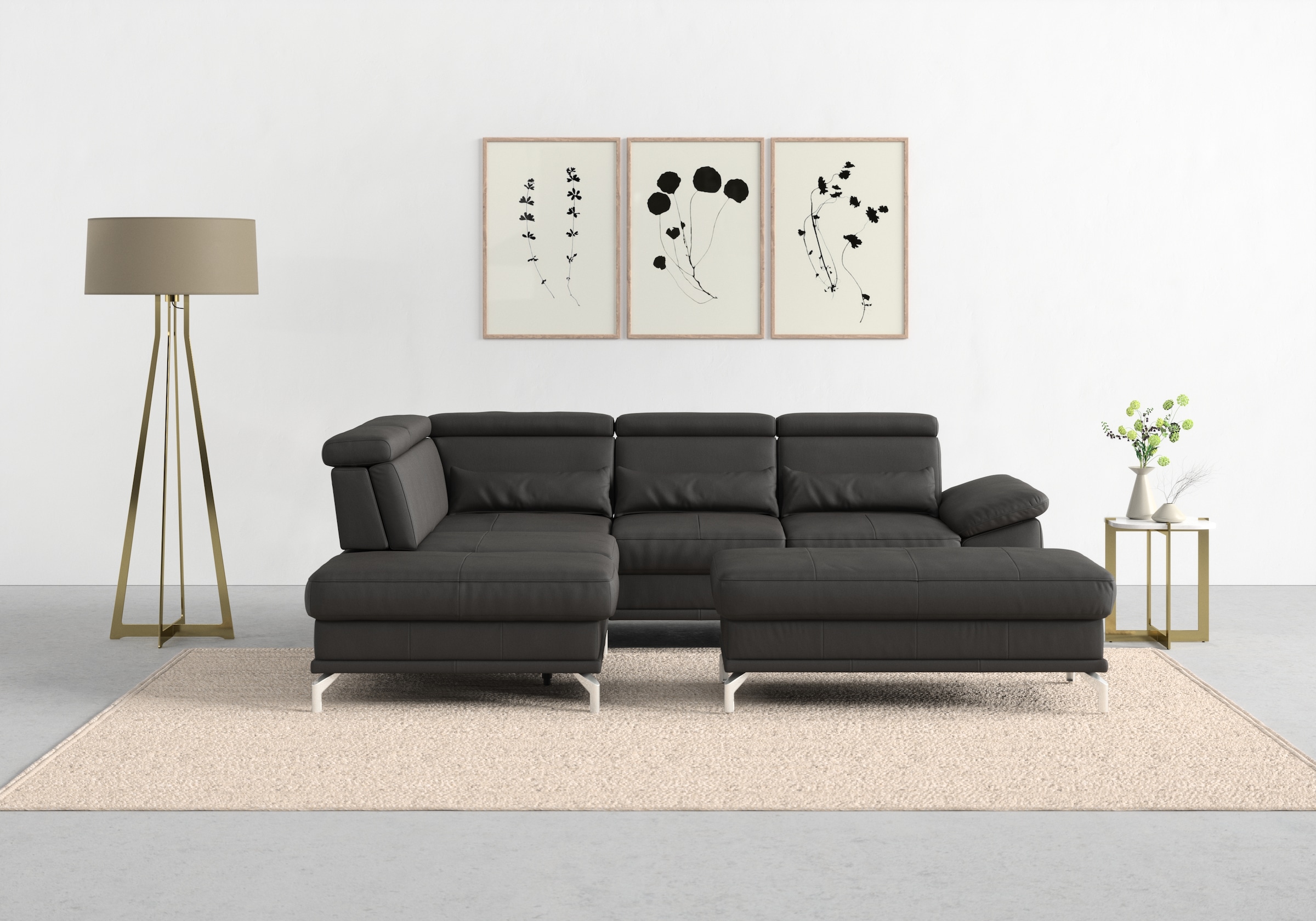 sit&more Ecksofa "Cabrio L-Form, B: 274 cm, mit Sitztiefen-, Arm- & Kopfteilverstellung" 3 Nierenkissen, Federkern, optional Schlaffunktion und Stauraum