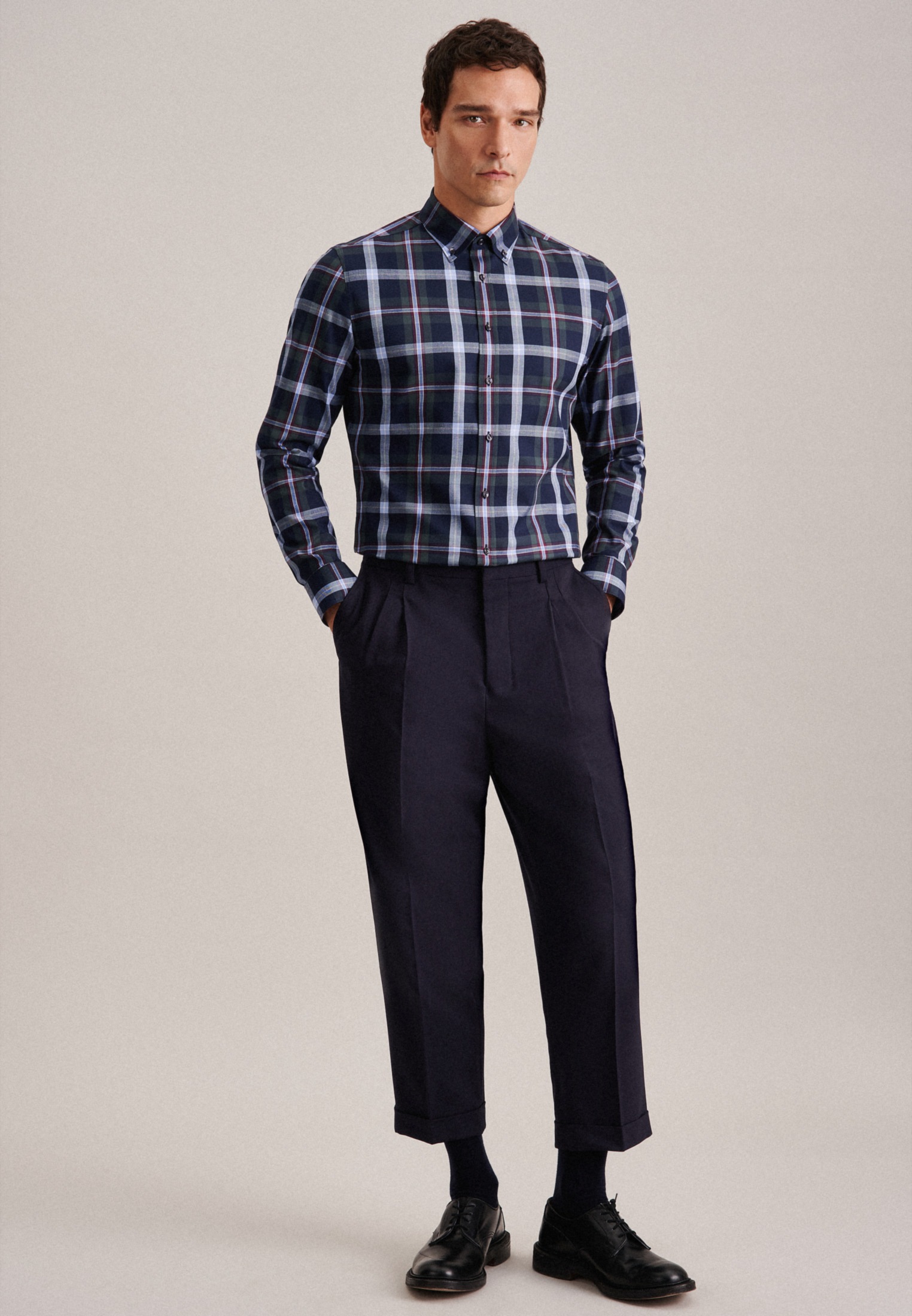 seidensticker Flanellhemd »Slim«, Slim Langarm Button-Down-Kragen Karo