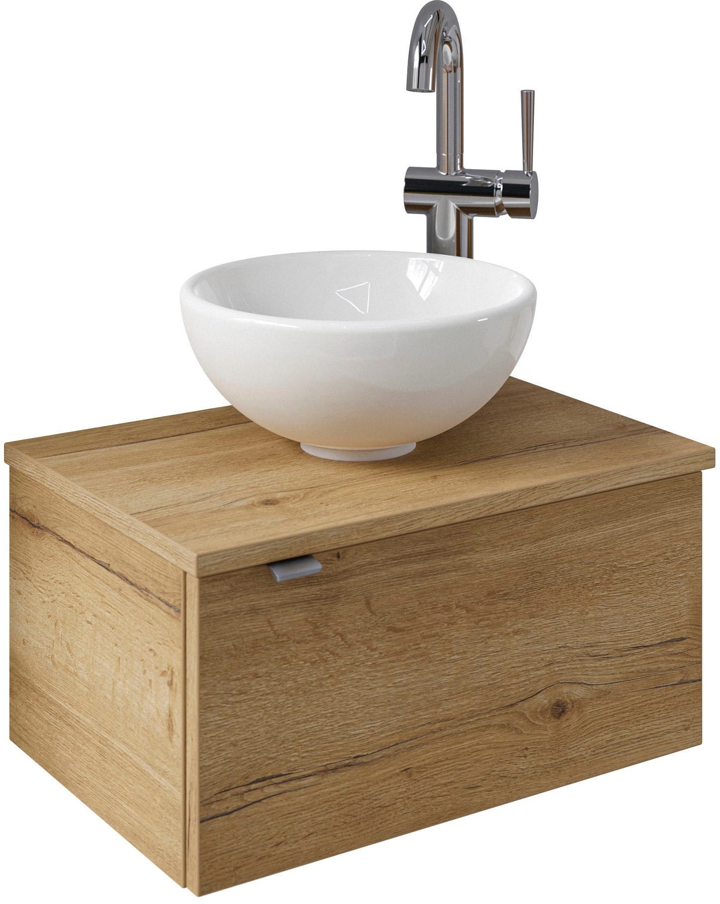 Saphir Waschtisch "Serie 6915 Waschschale mit Unterschrank für Gästebad, Gäste WC" Keramik-Aufsatzbecken, Waschtischplatte, Waschtischunterschrank, 3 Stk. tlg. 51 cm breit, 1 Tür, Waschtischplatte, kleine Bäder, ohne Armatur