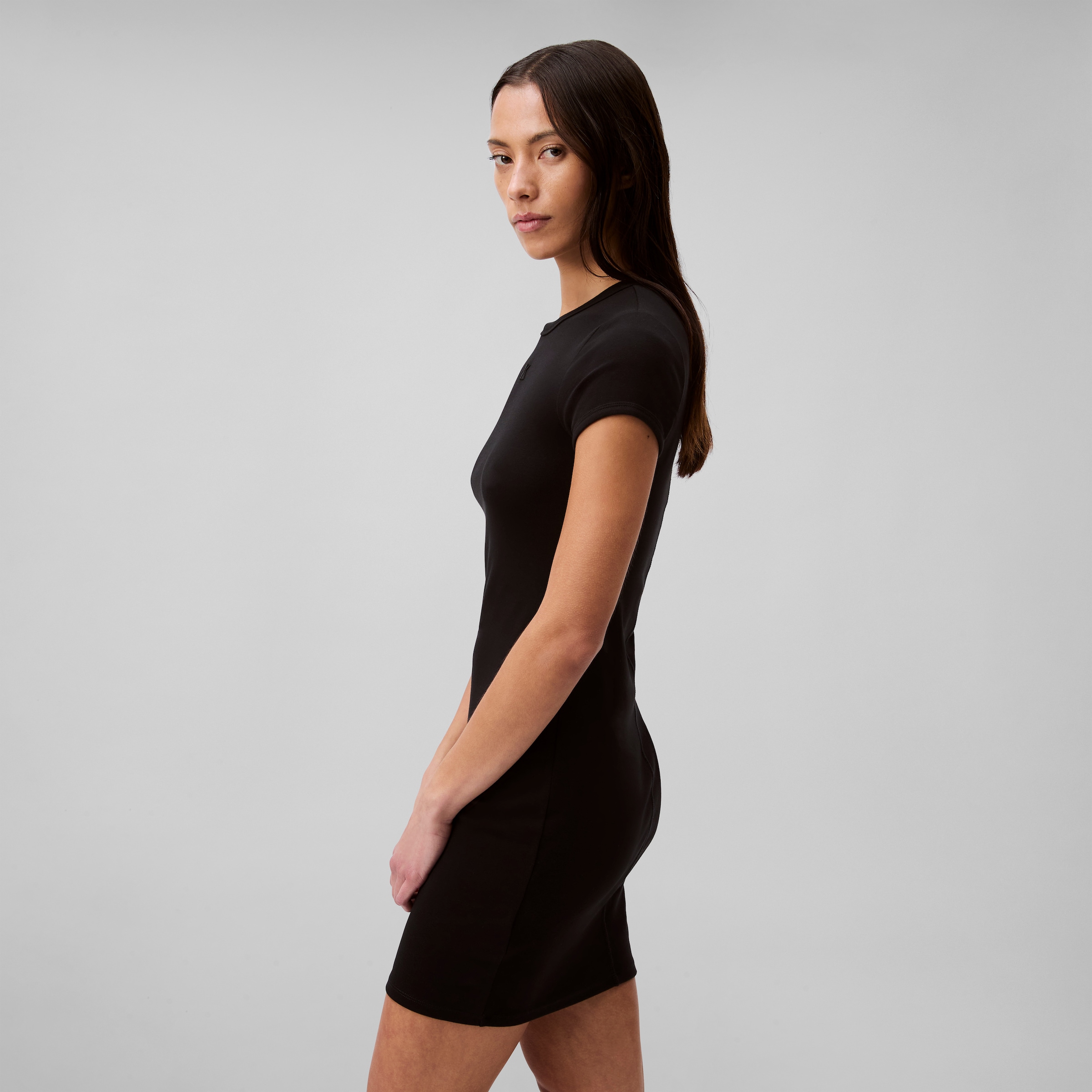 Calvin Klein Jeans Jerseykleid »SS CTN CNTR 1X1 RB S«, Mit Rundhalsausschnitt