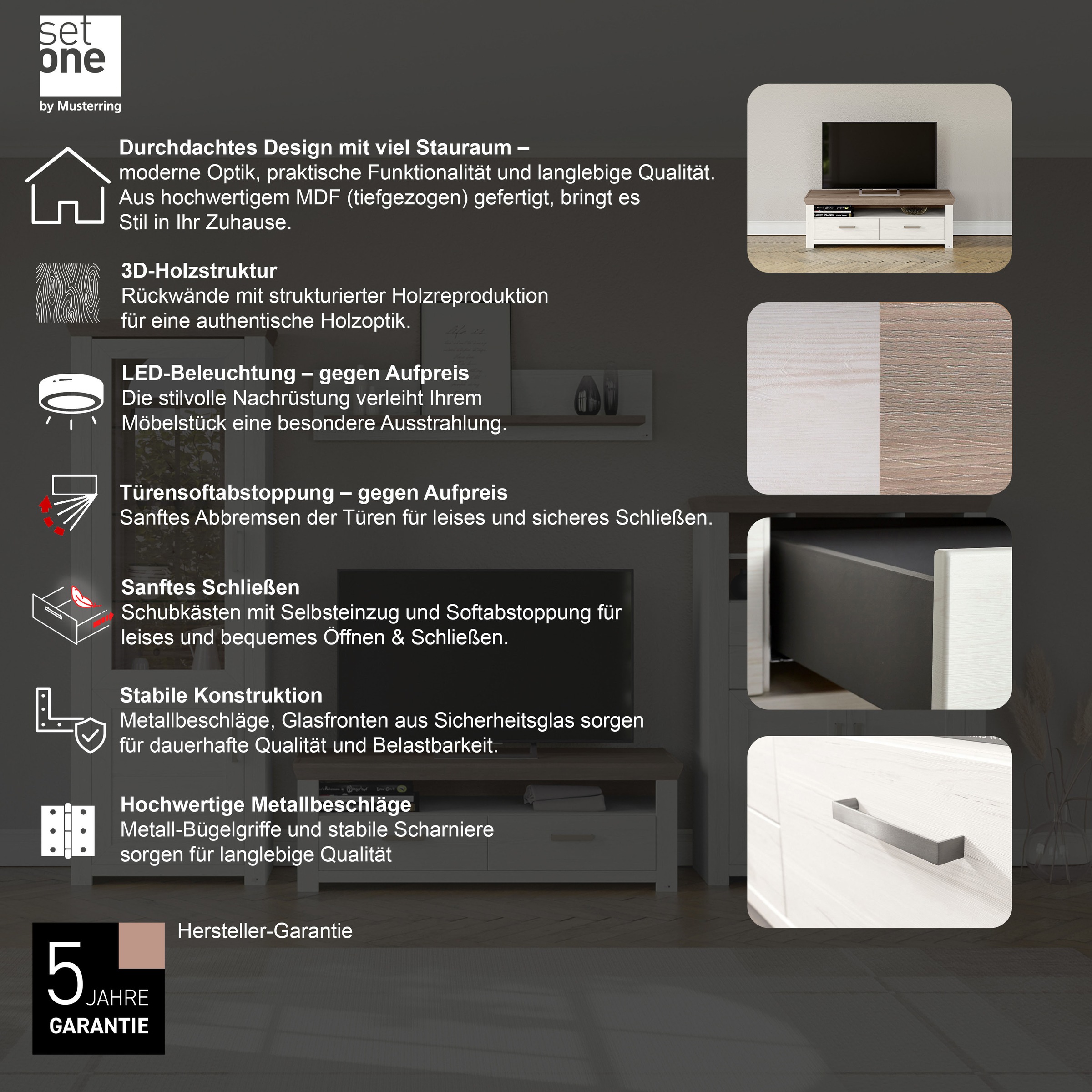 Thumbnail - set one by Musterring Lowboard "York" Typ 31, mit 2 Schubkästen, Beleuchtung optional, Breite 140 cm
