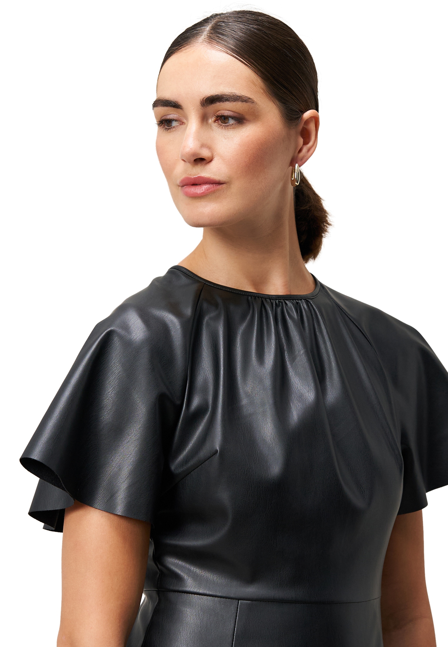 Zero Midikleid »Damen in Lederoptik« Ohne Tasche drapiert /gerafft