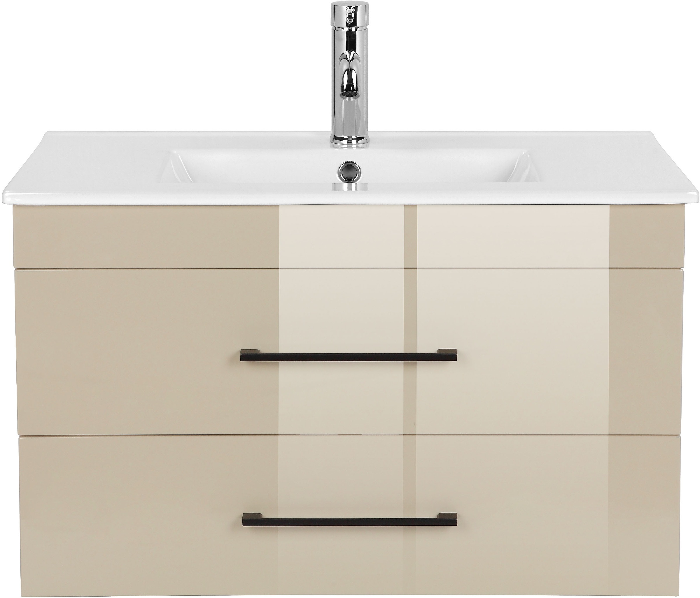 Thumbnail - welltime Waschtisch "Florenz Badmöbel Badschrank mit Waschbecken" Waschplatz mit 2 Auszügen und Softclose Breite 80cm