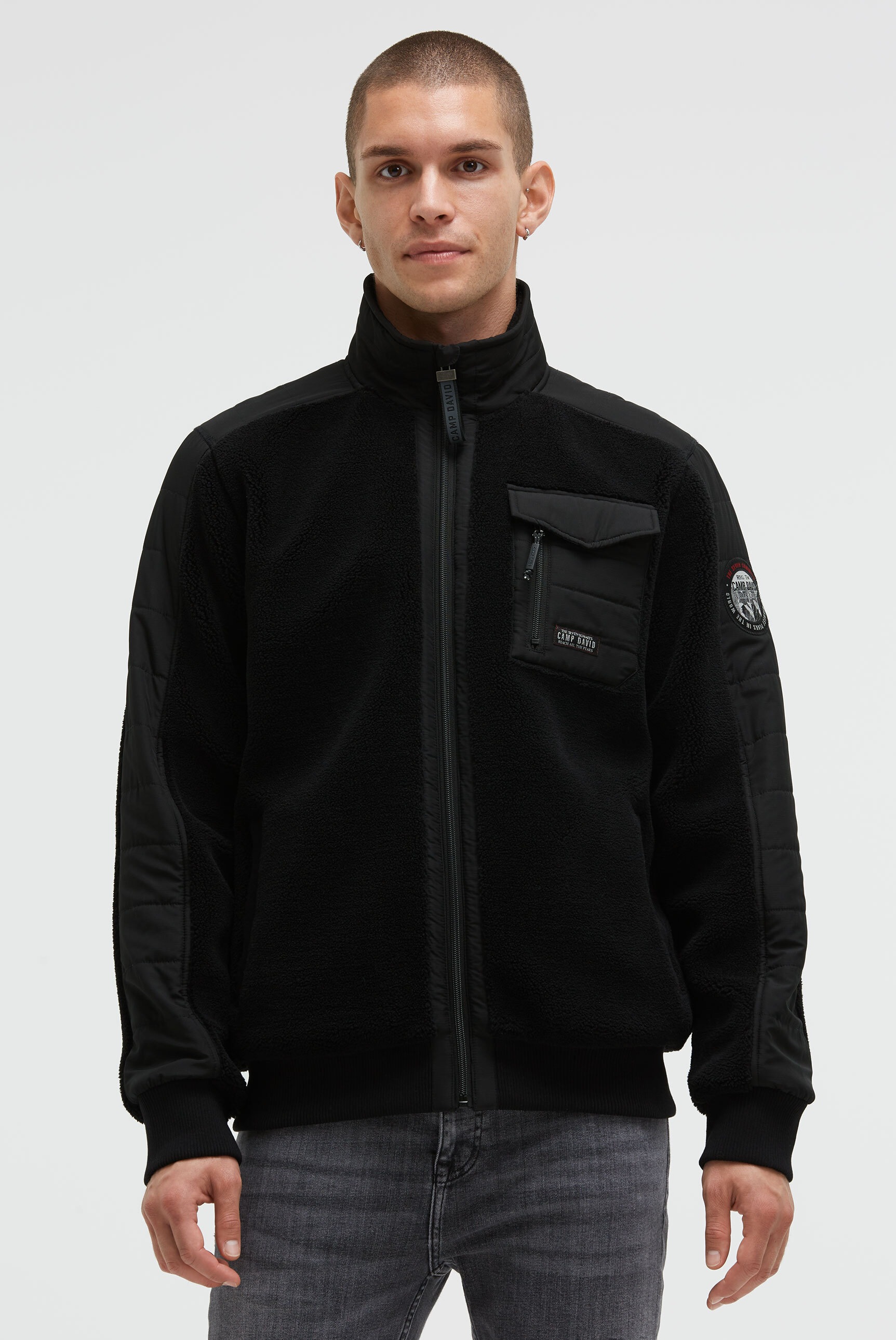CAMP DAVID Herren Outdoorjackeschwarz, Gr. 4XL, unifarben, Fleece, Material Oberstoff + Ärmel: 100% Polyester, Futter: 100% Polyamid, Jacken, mit