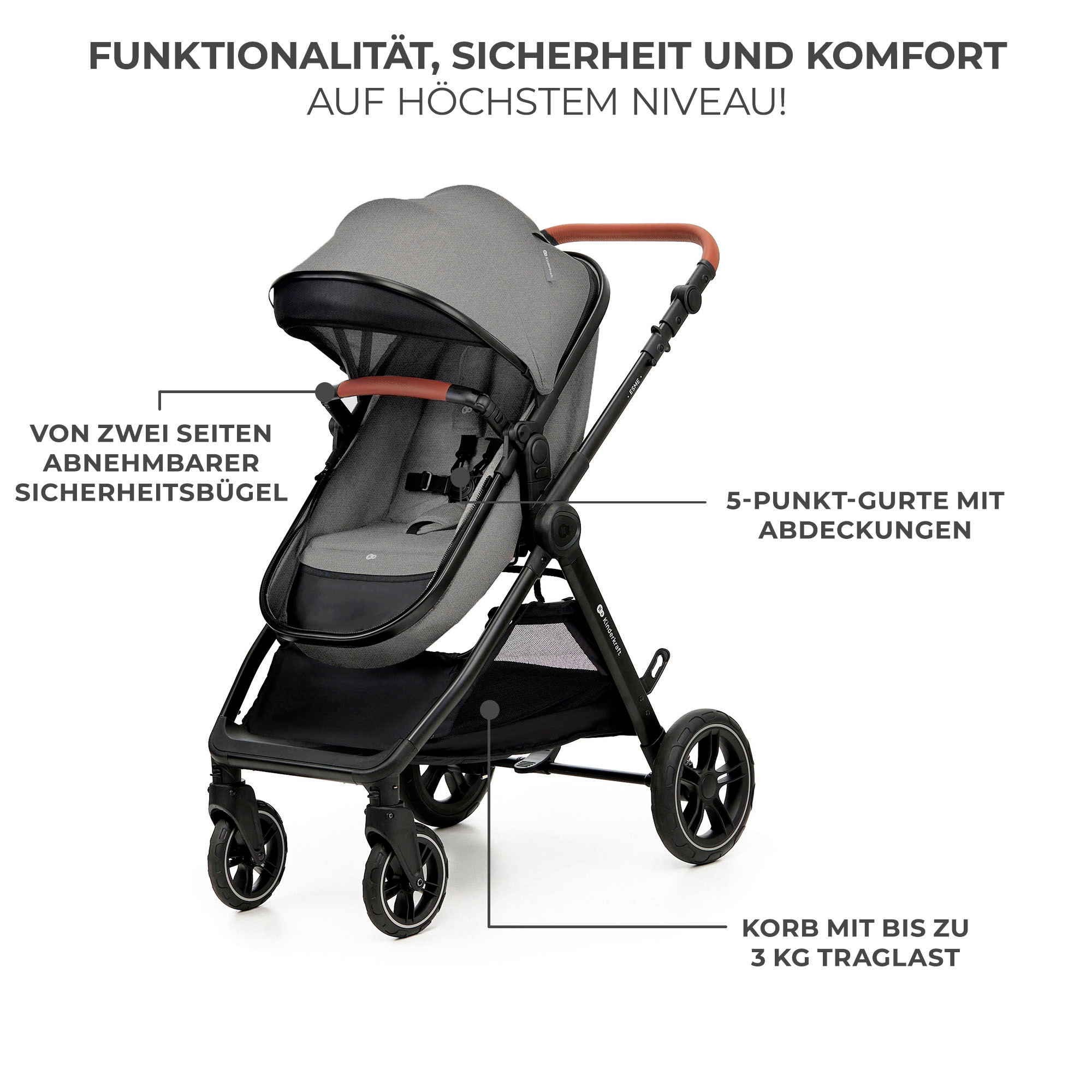 Kinderkraft Kombi-Kinderwagen »ESME 3IN1«, 22 kg, inkl. Babyschale
