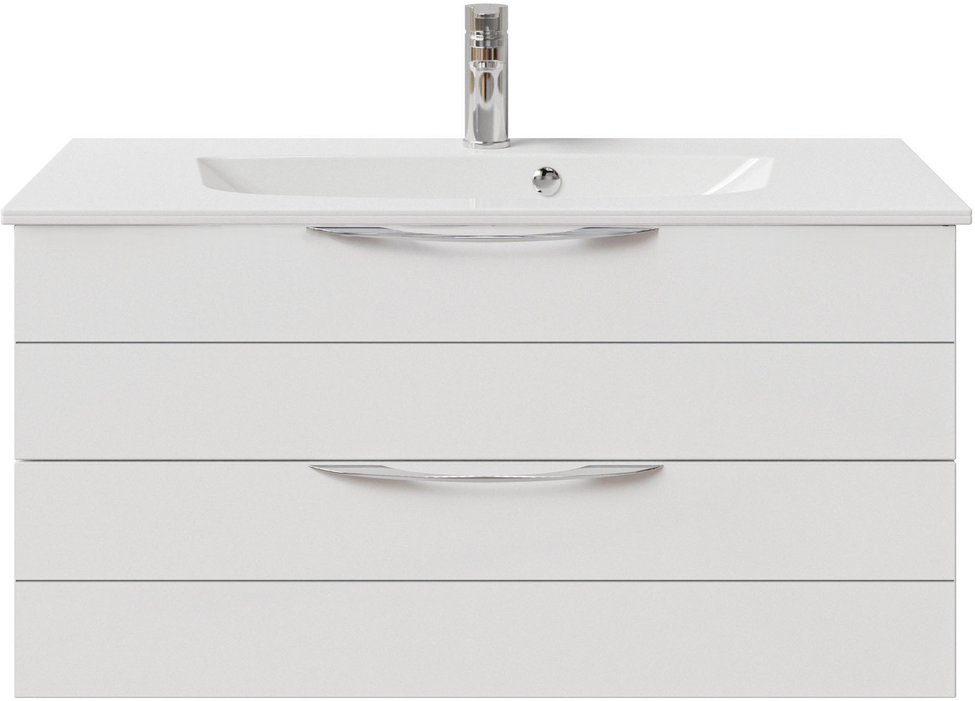 Saphir Badmöbel-Set »Serie 6025 2-teilig Mineralmarmor-Waschtisch mit LED-Spiegelschrank«, (2 St.), Waschplatz 97 cm breit, 2 Schubladen, 3 Spiegel-Türen, inkl Türdämpfer