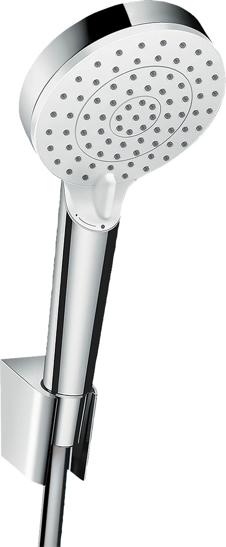 hansgrohe Duschbrause "Crometta", (Brauseschlauch, Handbrause, Brausehalter), 10cm, mit Duschschlauch 160cm, Weiß/chrom